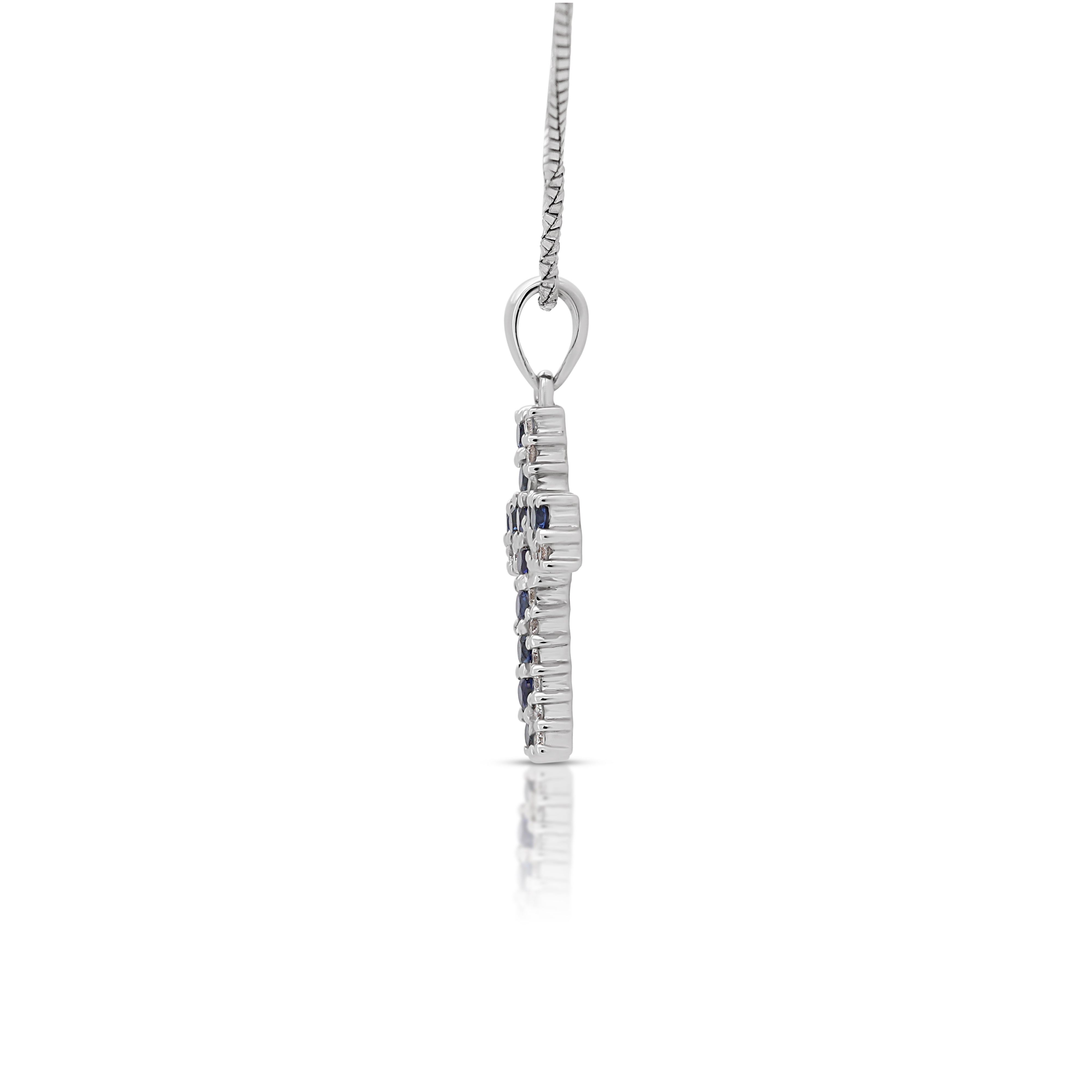 Timeless 0.42ct Sapphire with Natural Diamond Cross Pendant in 18K White Gold