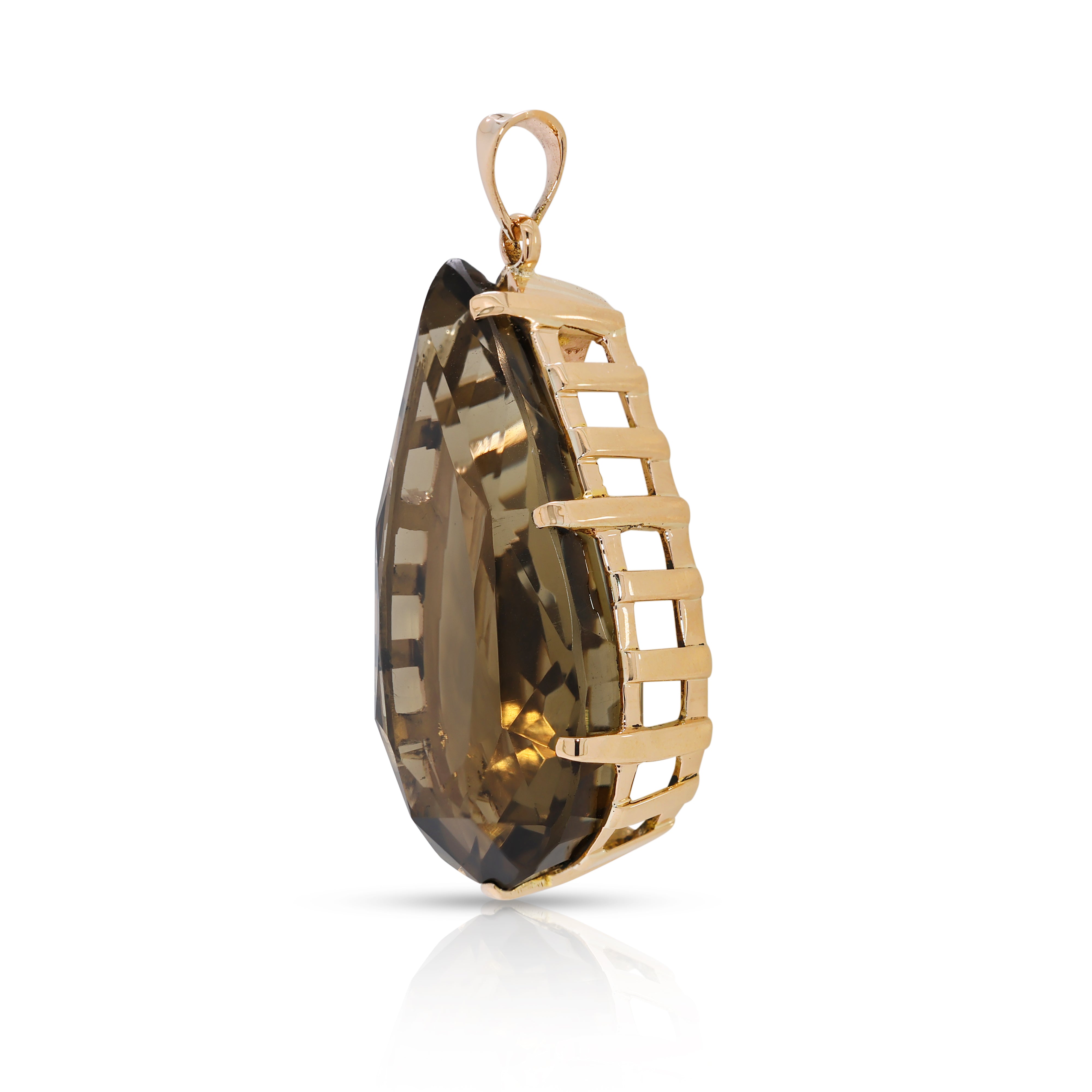 Magnificent 36.88ct Smoky Quartz 14K Yellow Gold Pendant