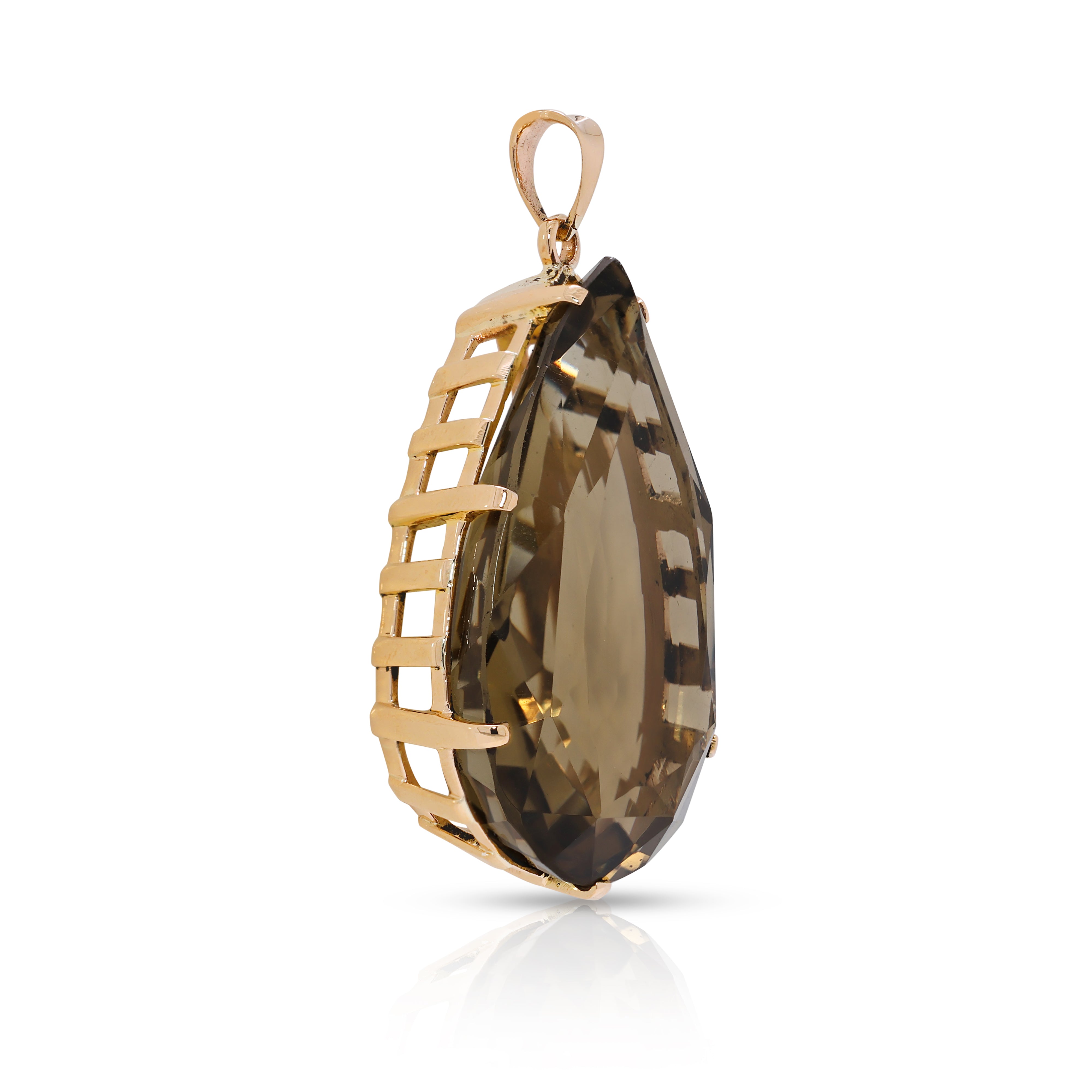 Magnificent 36.88ct Smoky Quartz 14K Yellow Gold Pendant