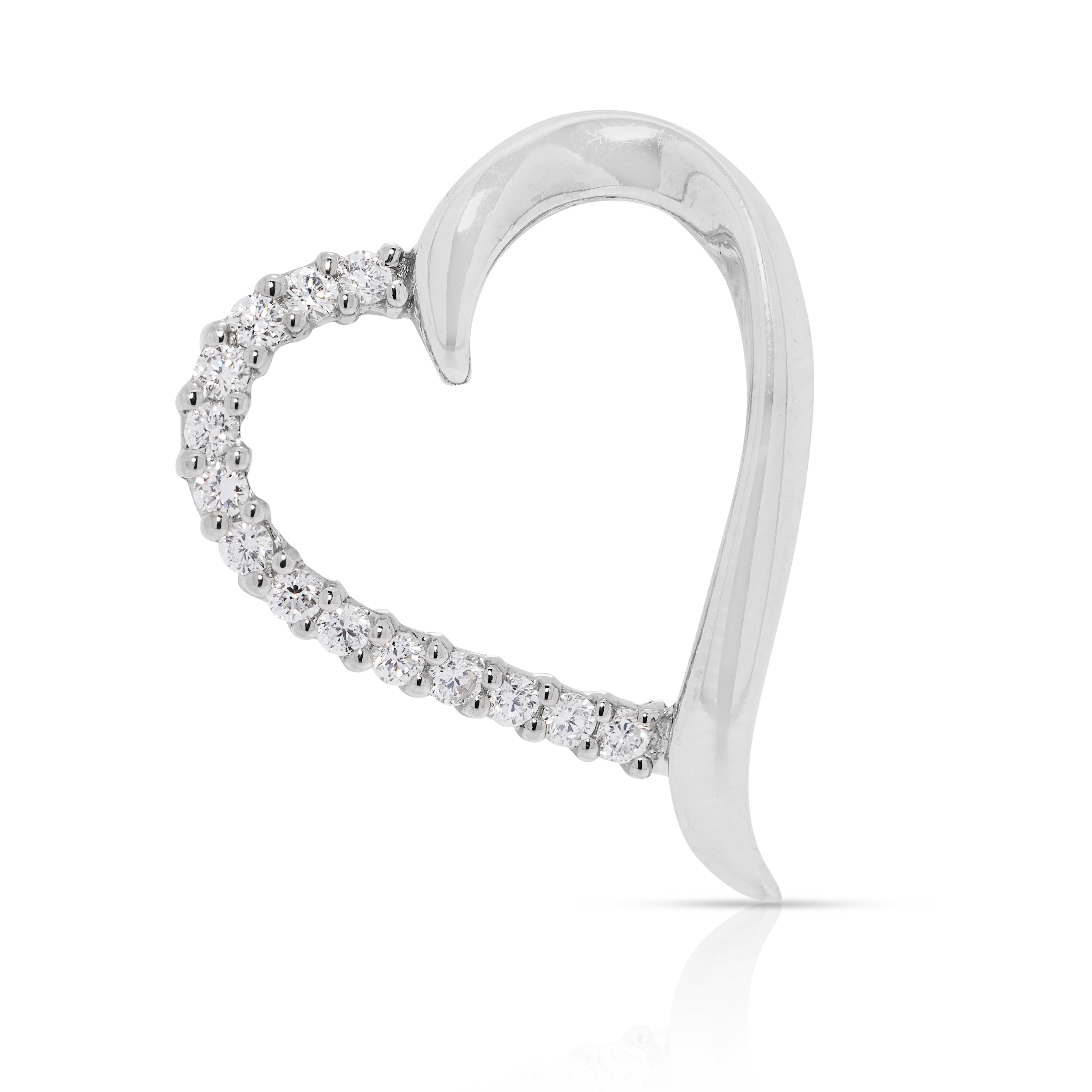 Romantic 0.28ct Natural Diamond Heart Pendant in 18K White Gold (New)