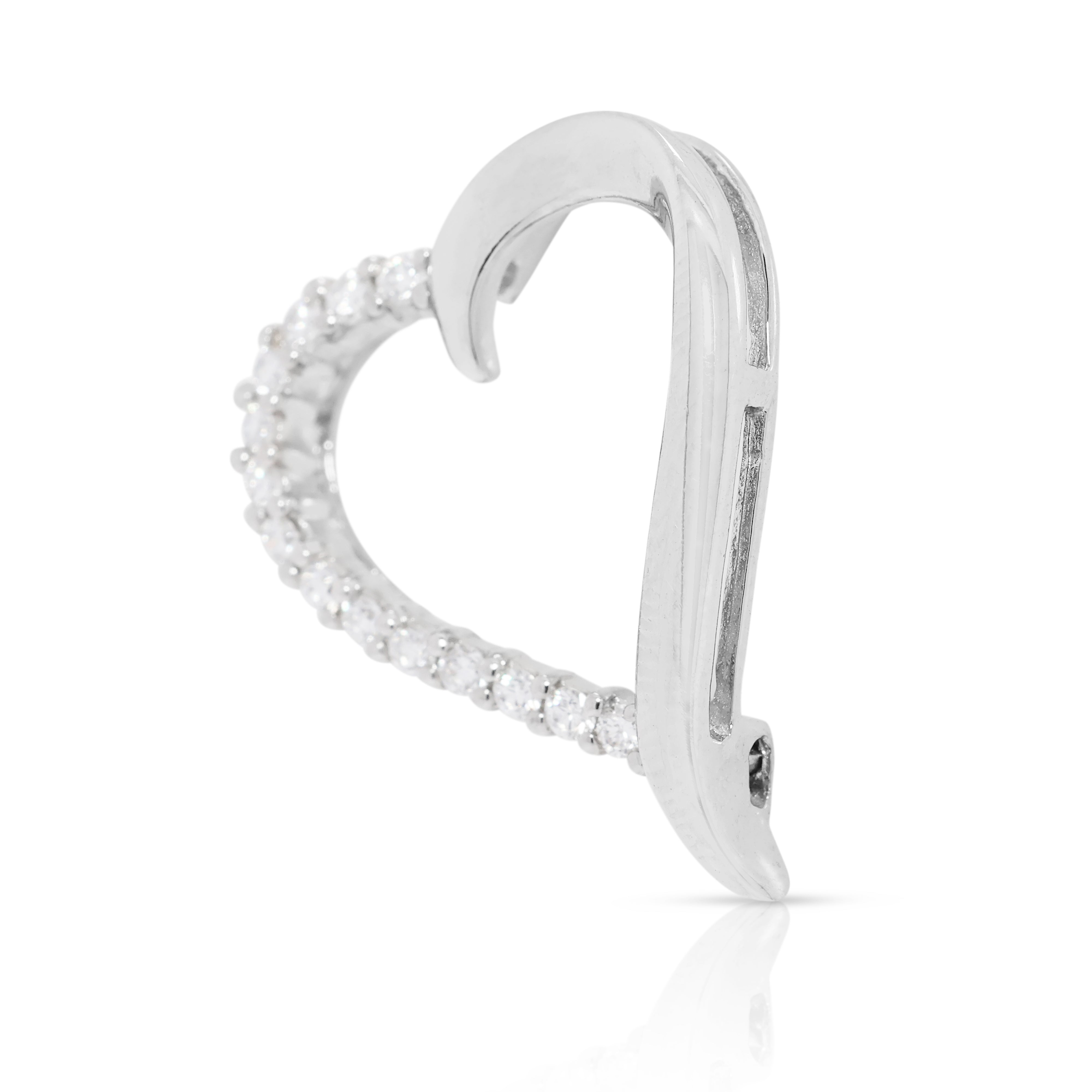 Romantic 0.28ct Natural Diamond Heart Pendant in 18K White Gold (New)