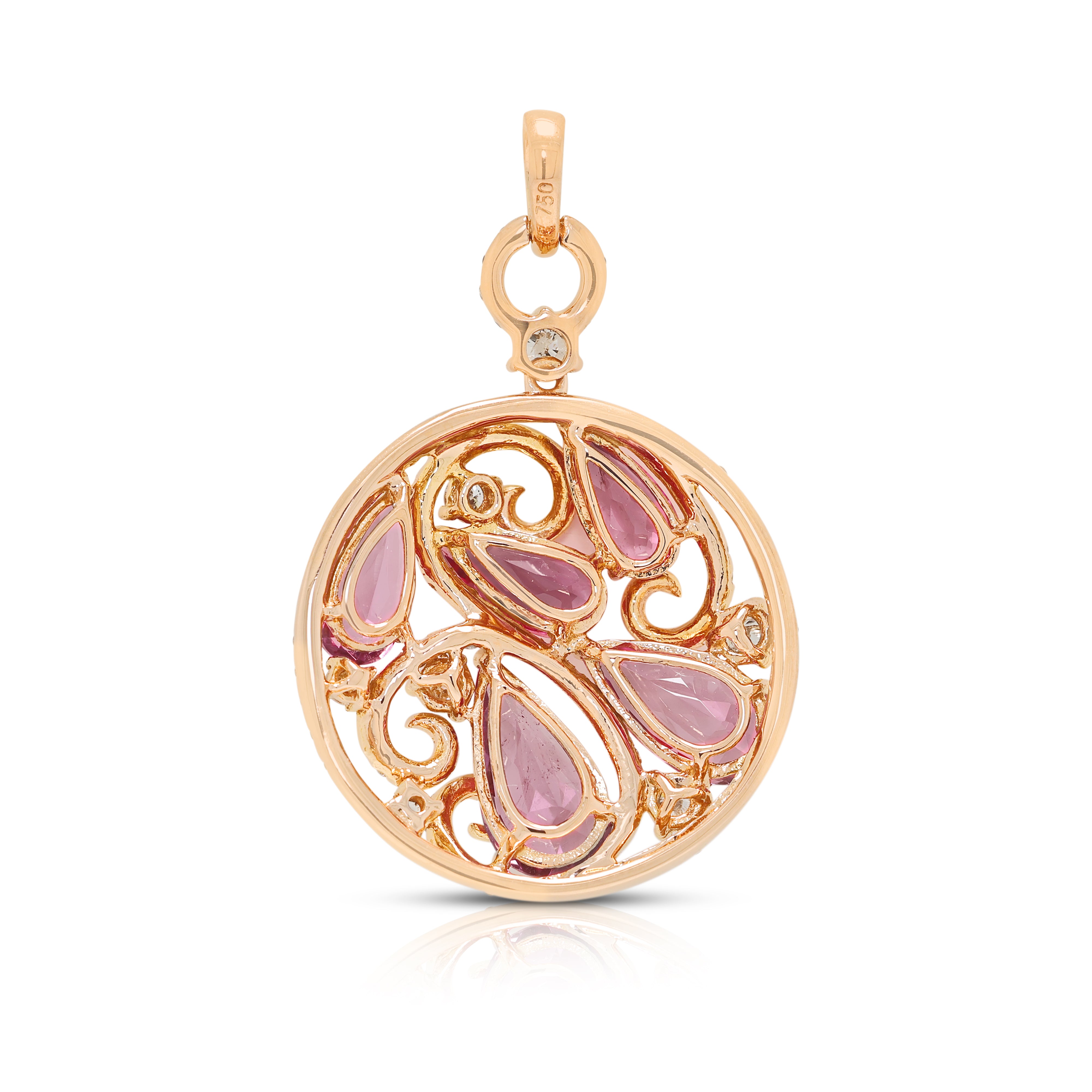 Enchanting 2.40ct Pink Tourmaline and 0.63ct Natural Diamond Swirl Pendant in 18K Rose Gold