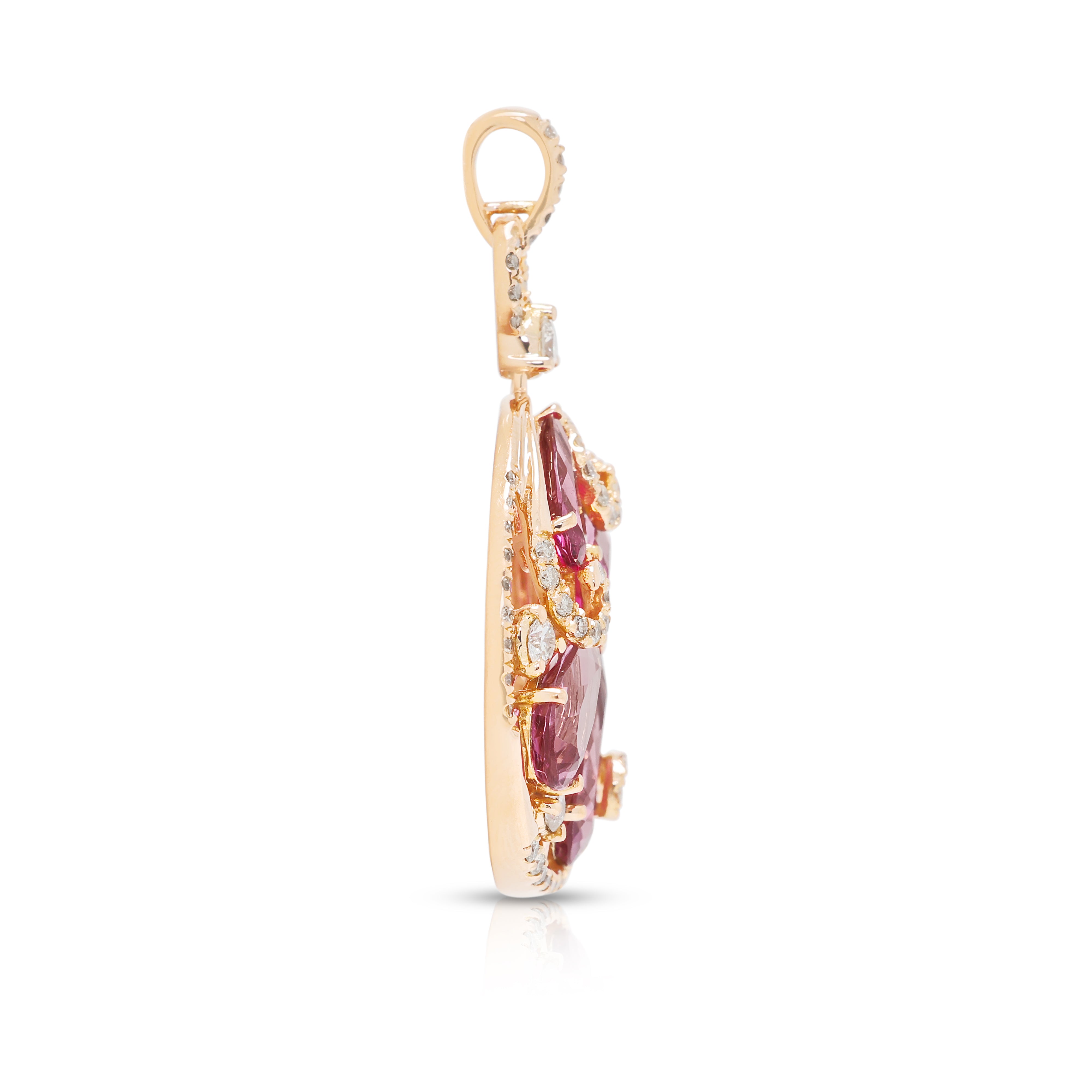 Enchanting 2.40ct Pink Tourmaline and 0.63ct Natural Diamond Swirl Pendant in 18K Rose Gold