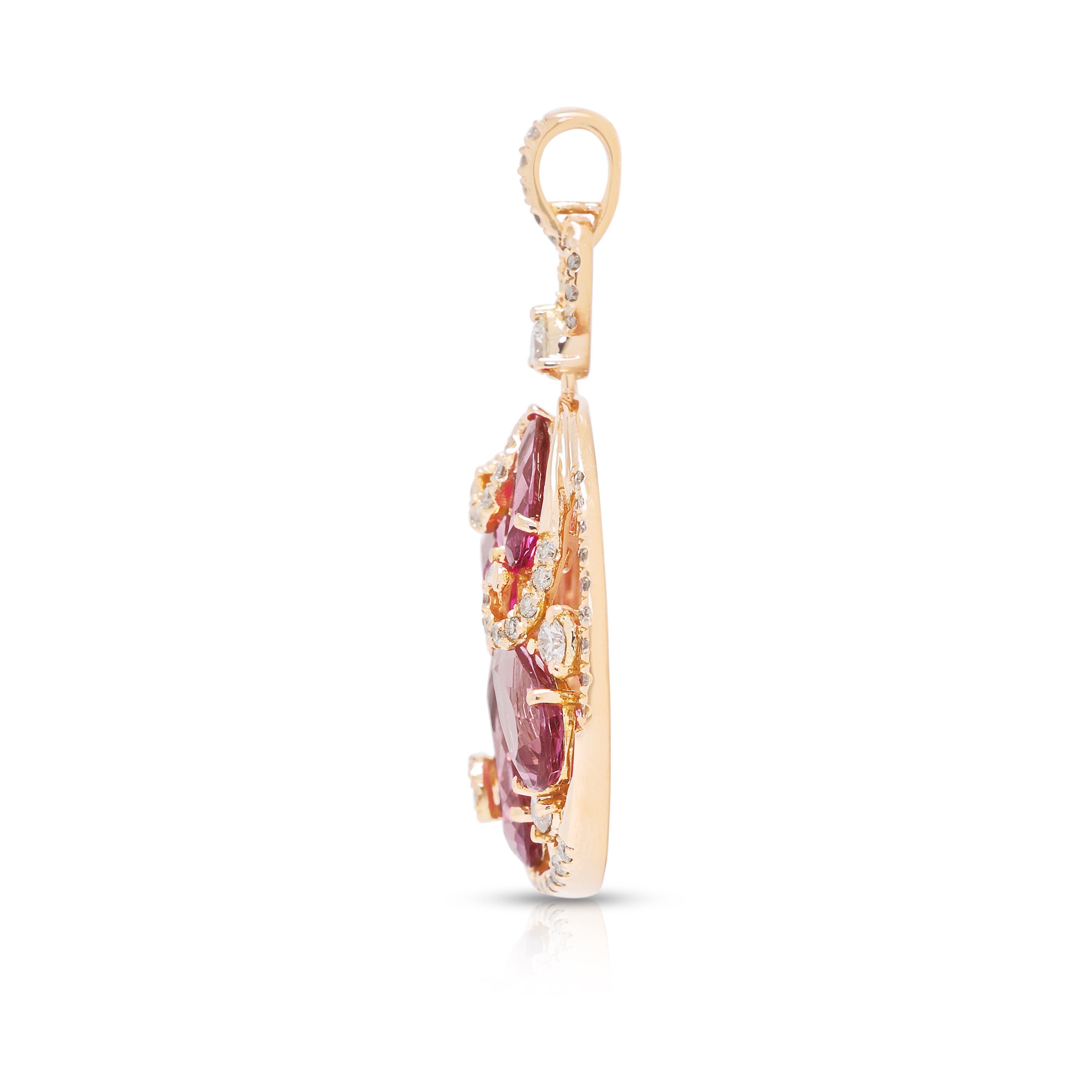 Enchanting 2.40ct Pink Tourmaline and 0.63ct Natural Diamond Swirl Pendant in 18K Rose Gold