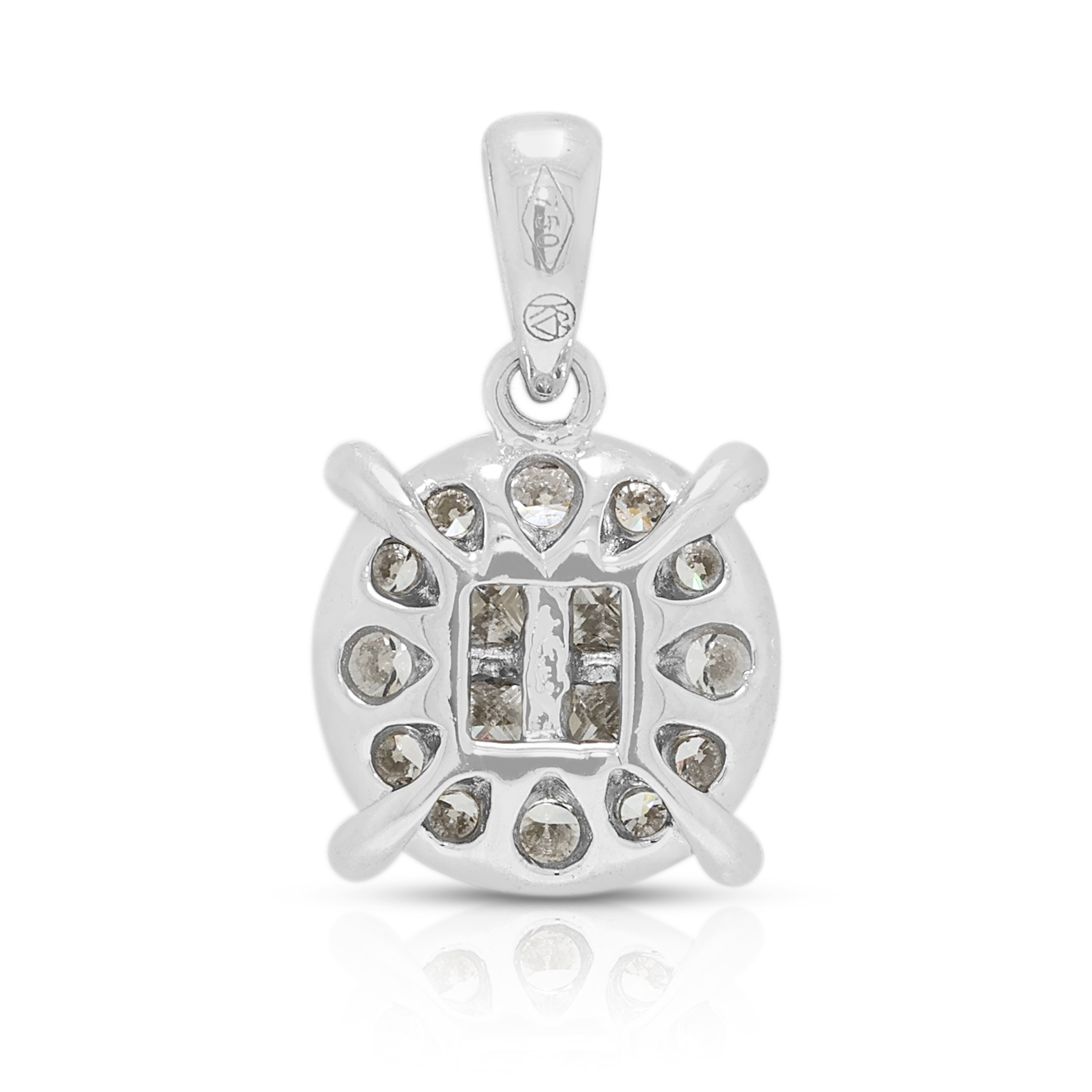 Classic 0.42ct Natural Diamond Halo Pendant in 18K White Gold (New)