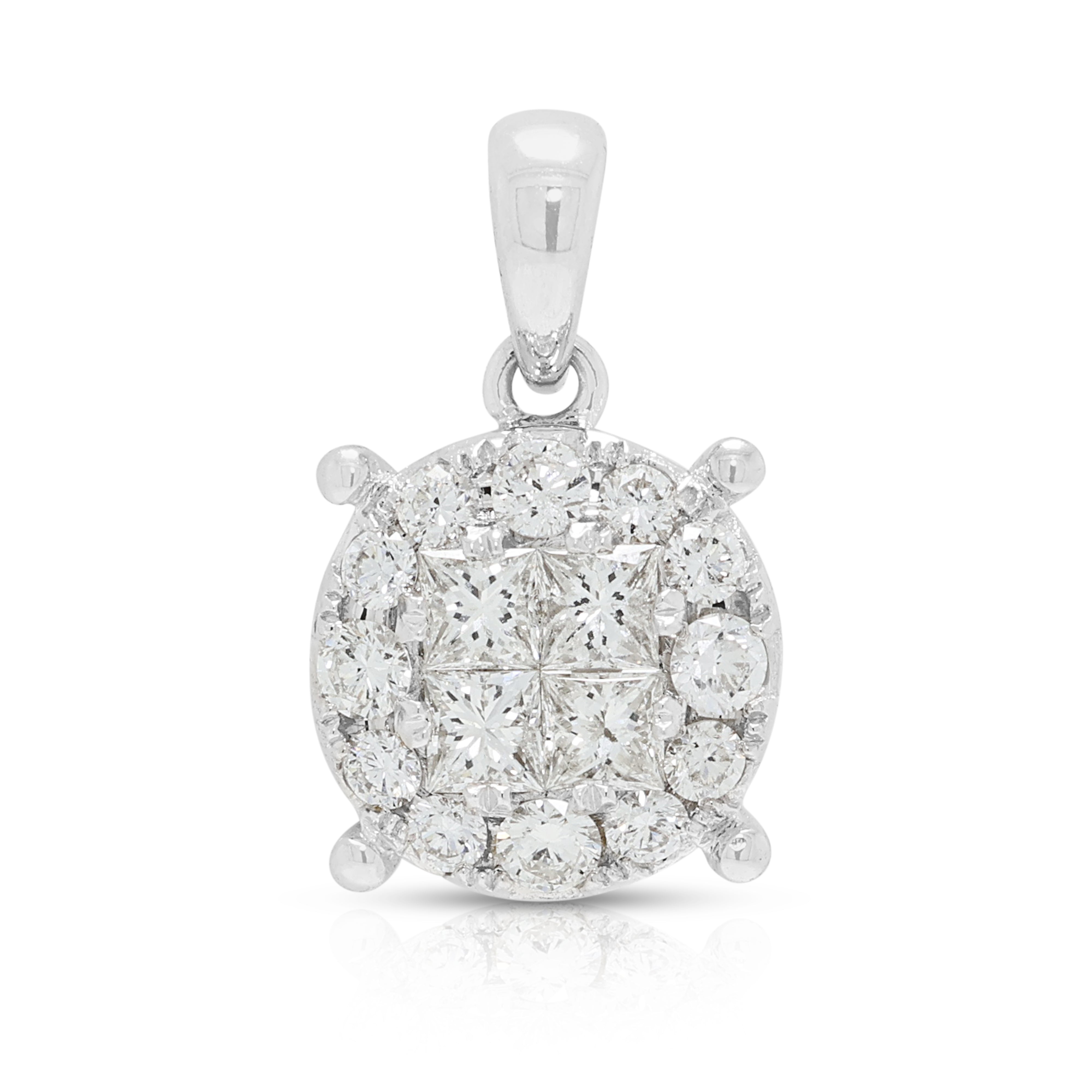 Classic 0.42ct Natural Diamond Halo Pendant in 18K White Gold (New)