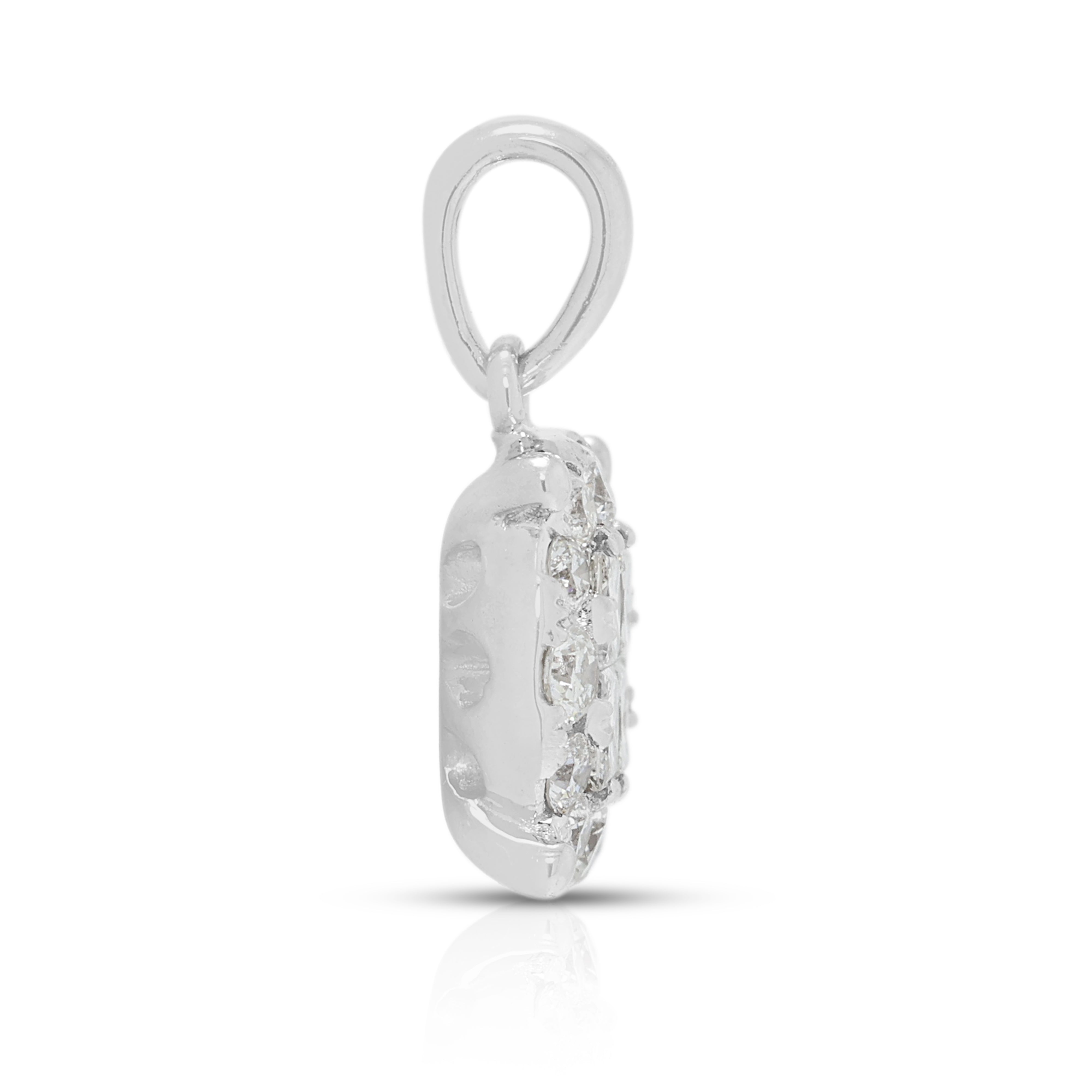 Classic 0.42ct Natural Diamond Halo Pendant in 18K White Gold (New)