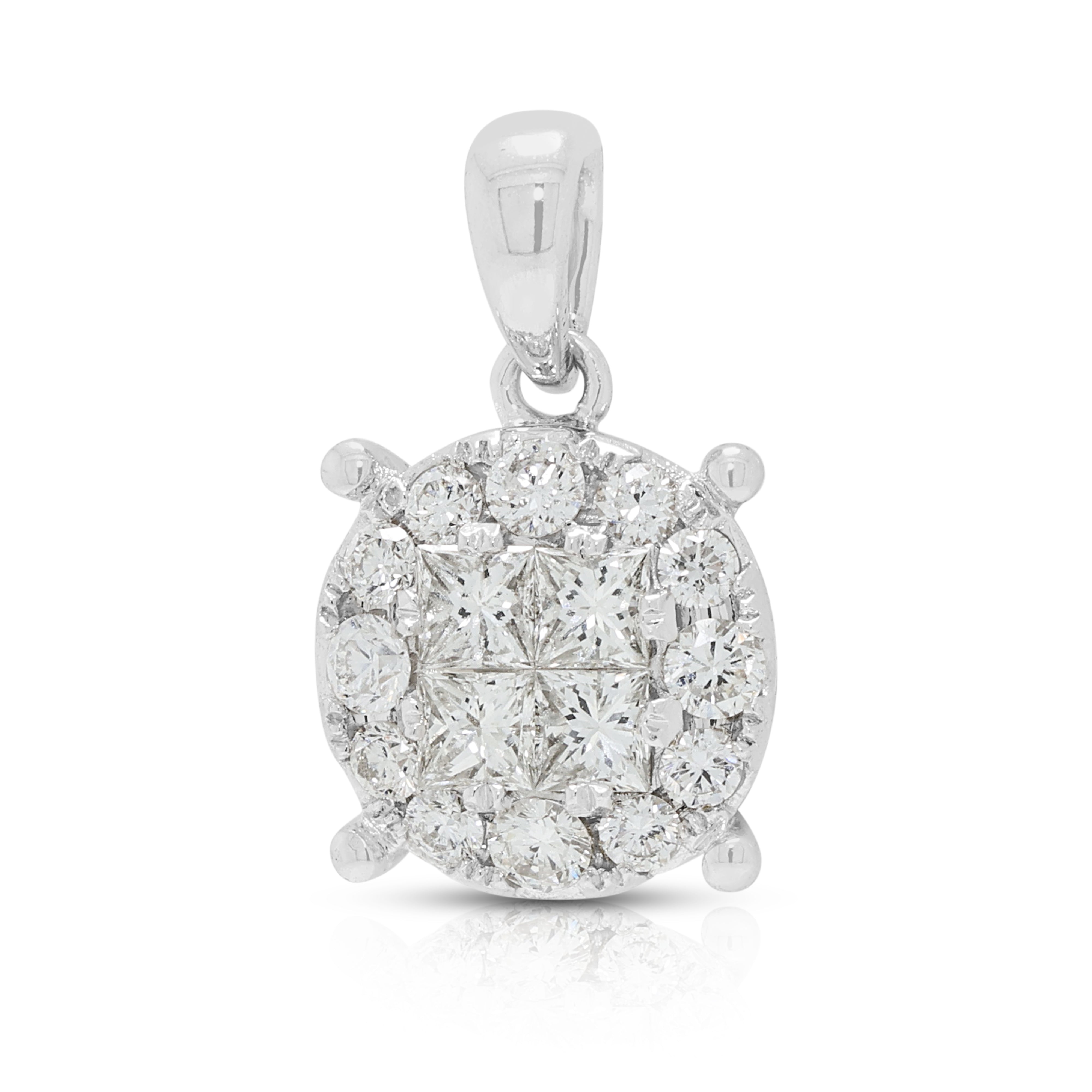 Classic 0.42ct Natural Diamond Halo Pendant in 18K White Gold (New)