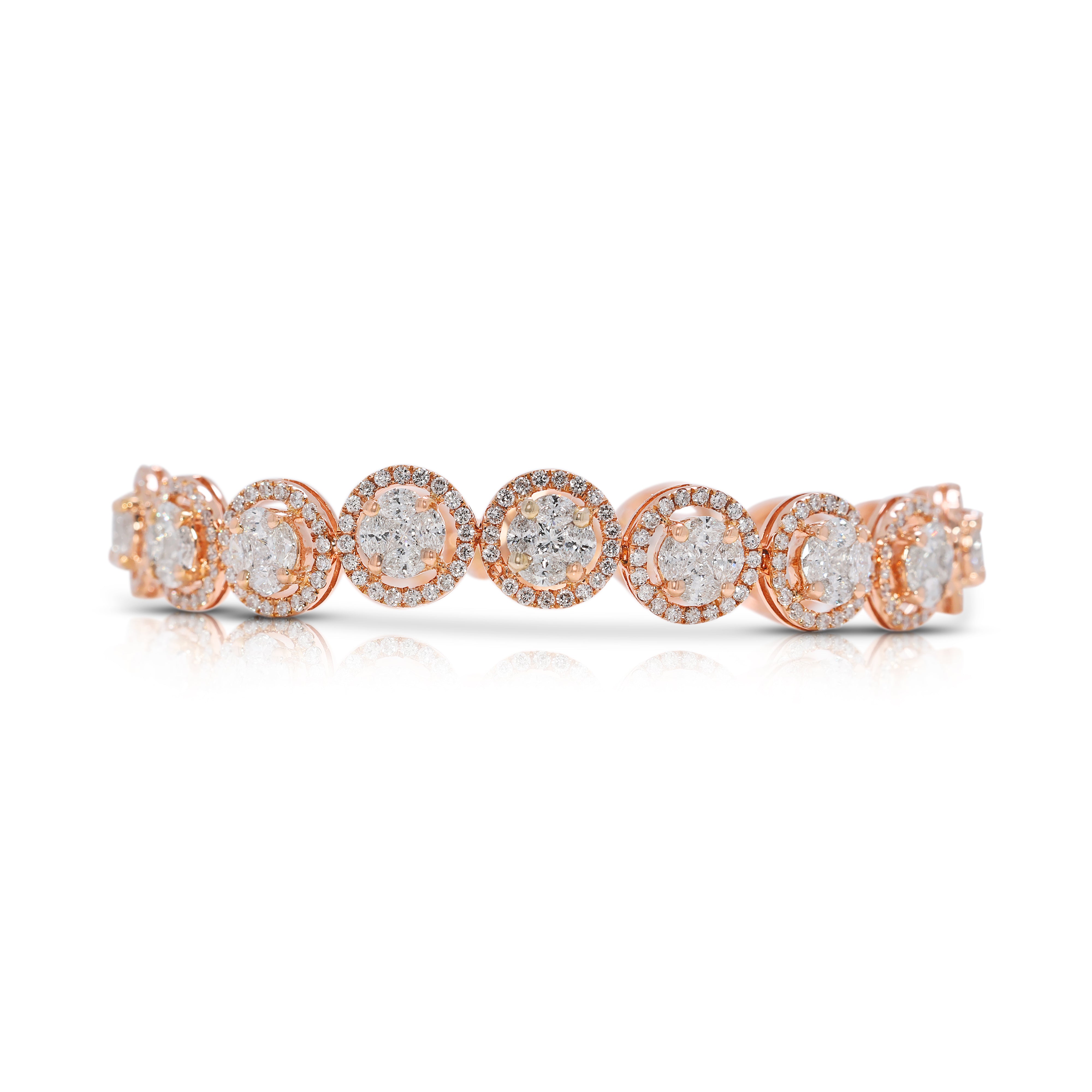 Luxurious 4.59ct Multi-Cut Natural Diamond Bracelet in 18K Rose Gold