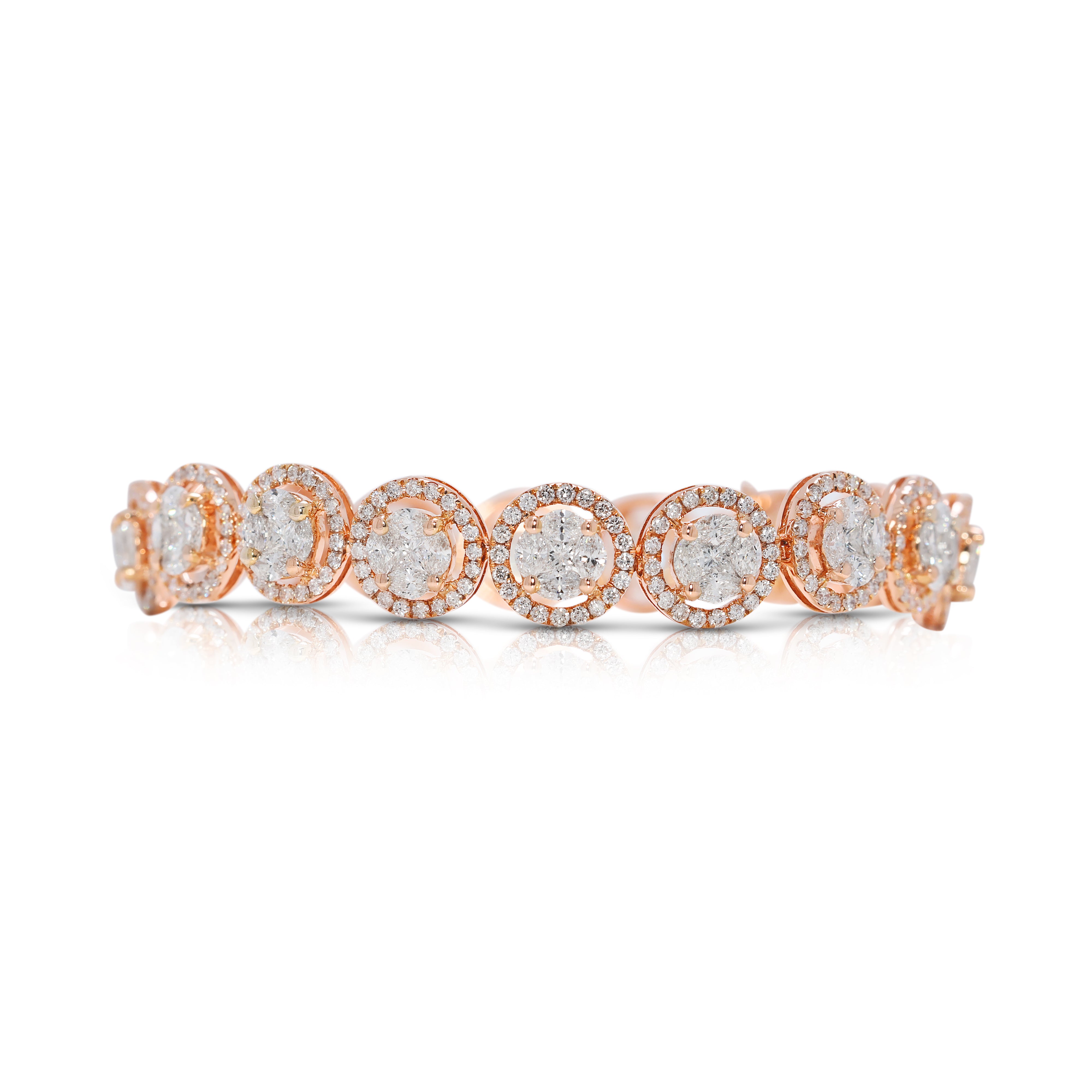 Luxurious 4.59ct Multi-Cut Natural Diamond Bracelet in 18K Rose Gold