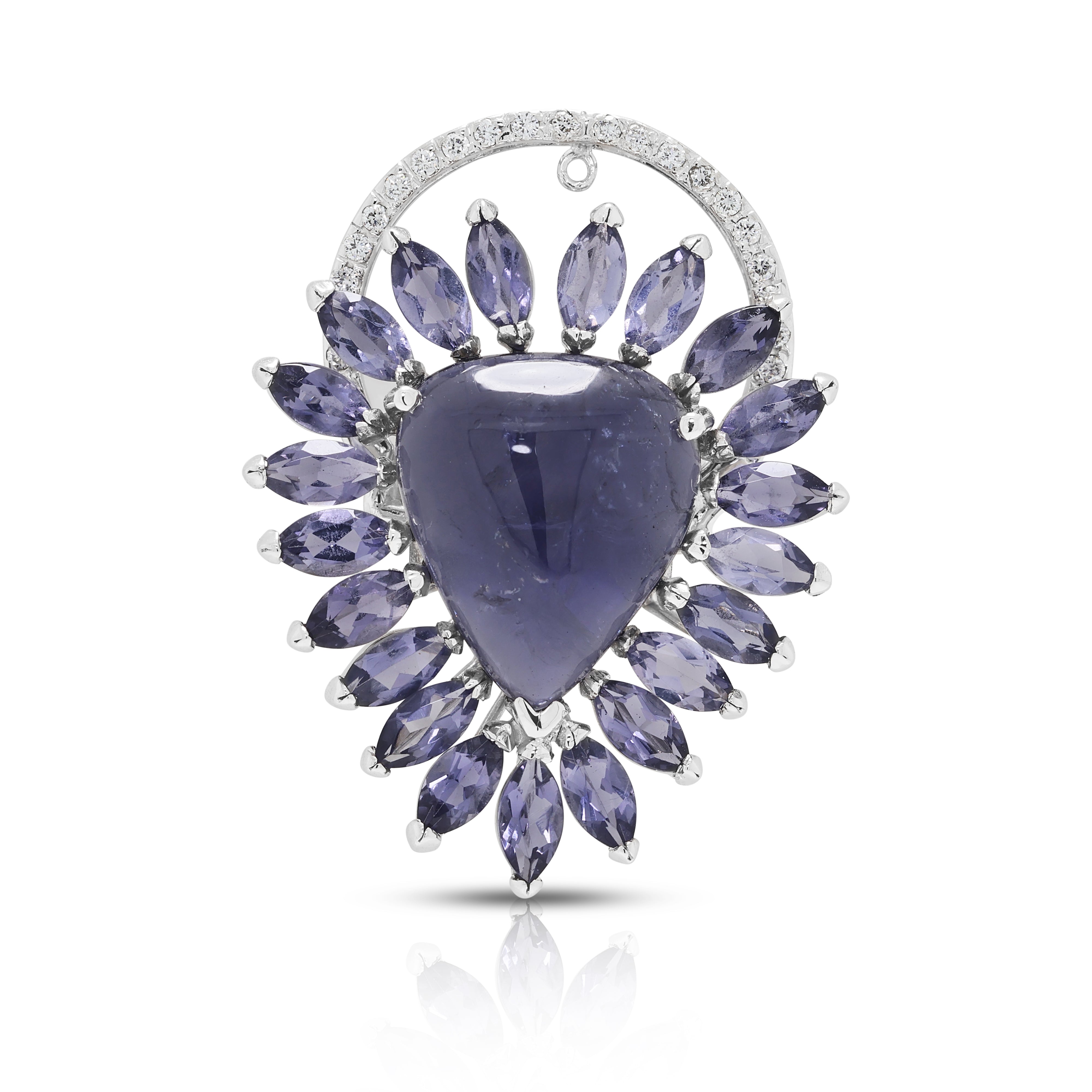 Magnificent 14.15ct Iolite and 0.24ct Natural Diamond Convertible Ring/Pendant in 18K White Gold