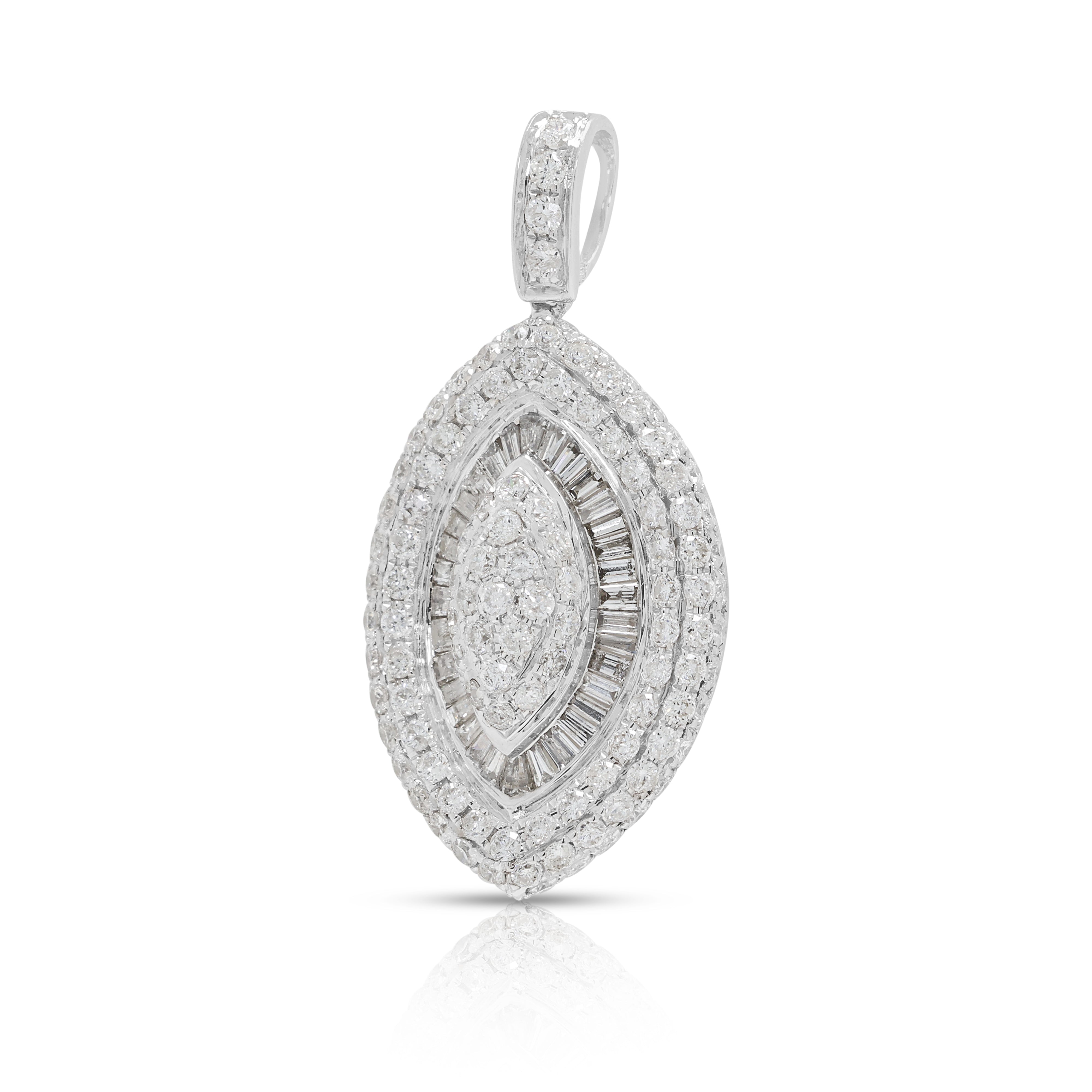 Brilliant 1.57ct Natural Diamond Marquise-Shaped Pendant in 18K White Gold (New)