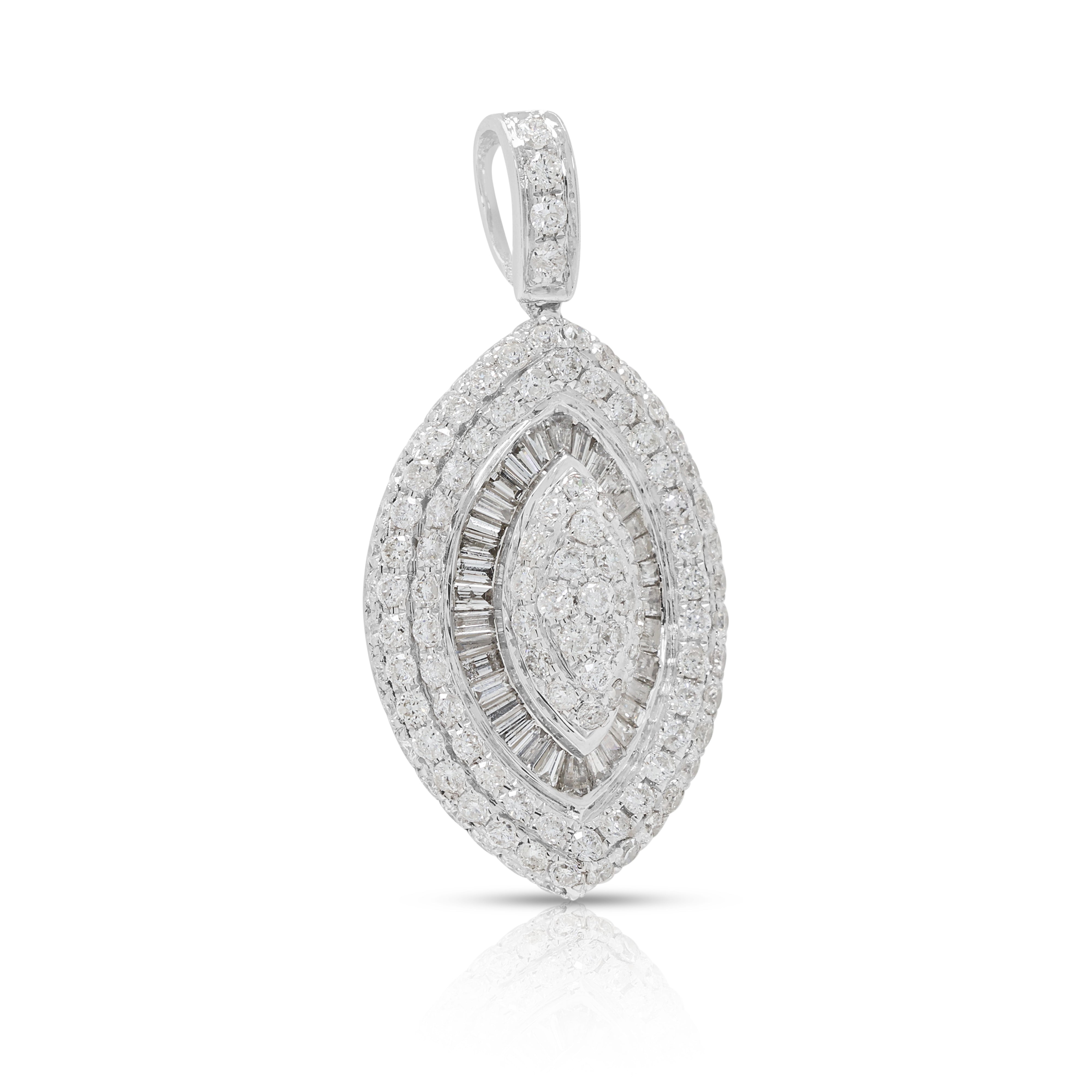 Brilliant 1.57ct Natural Diamond Marquise-Shaped Pendant in 18K White Gold (New)