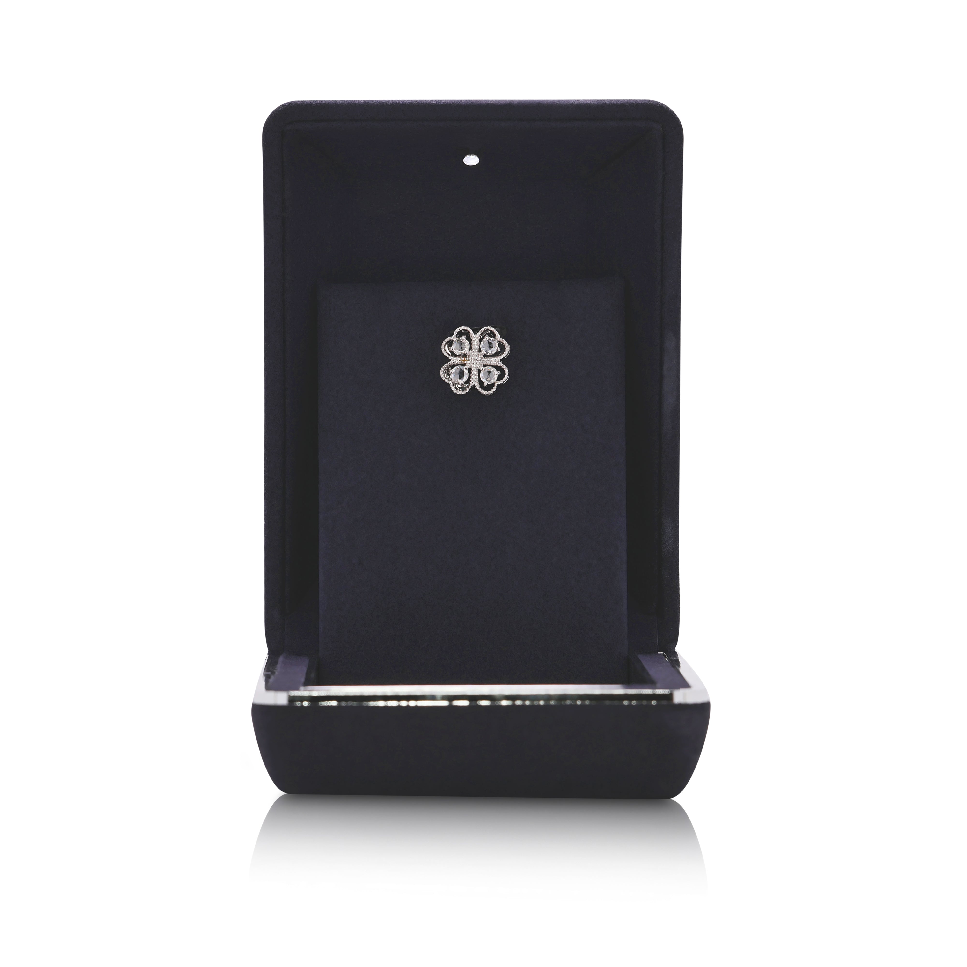 Charming 0.44ct Rose-Cut Natural Diamond Four-Leaf Clover Pendant in 18K White Gold (Unworn)