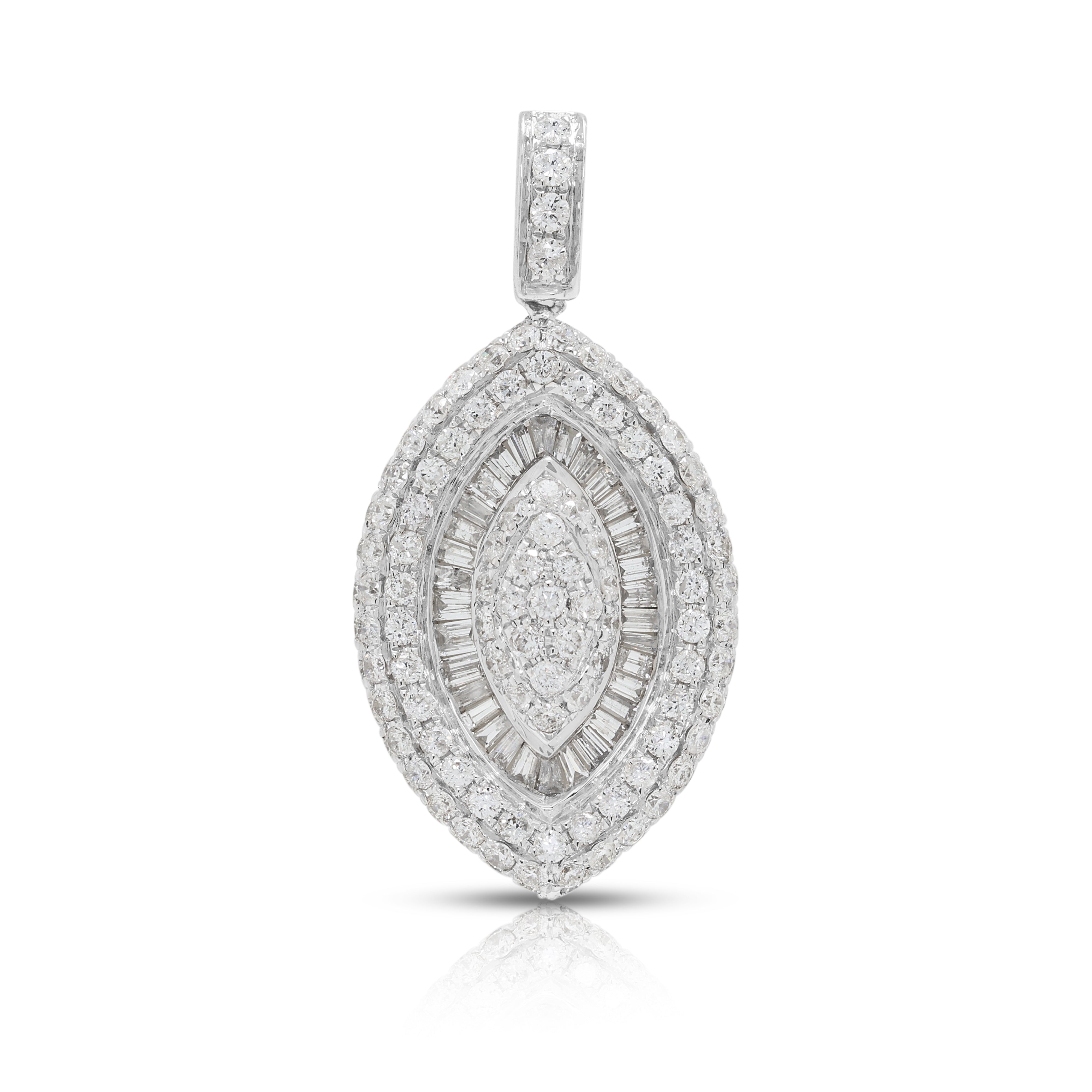 Brilliant 1.57ct Natural Diamond Marquise-Shaped Pendant in 18K White Gold (New)