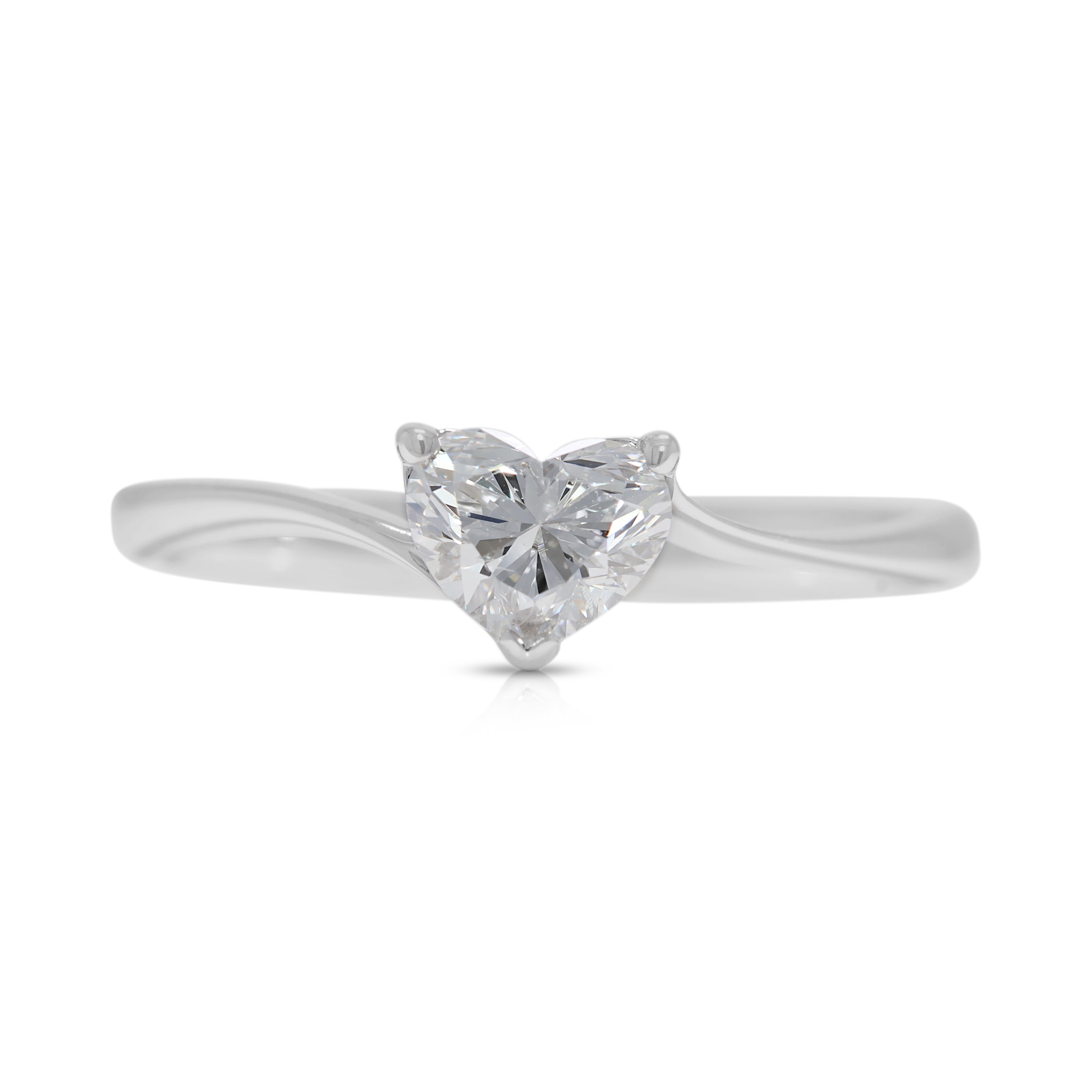 Romantic 0.50ct Heart-Shaped Natural Diamond 18K White Gold Ring - GIA Certified