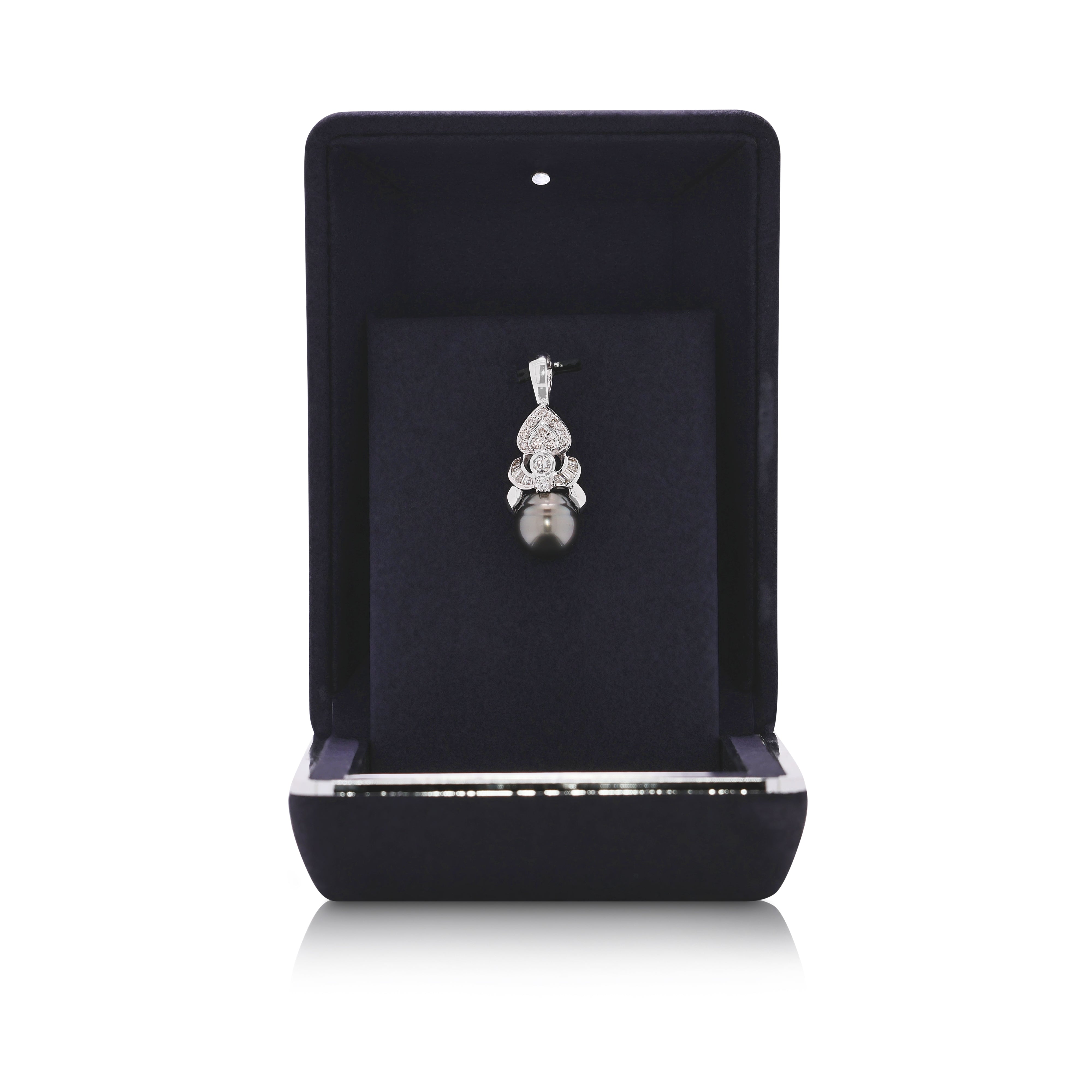 Refined 11mm Tahitian Pearl & 0.41ct Natural Diamond Pendant in 18K/14K White Gold (New)