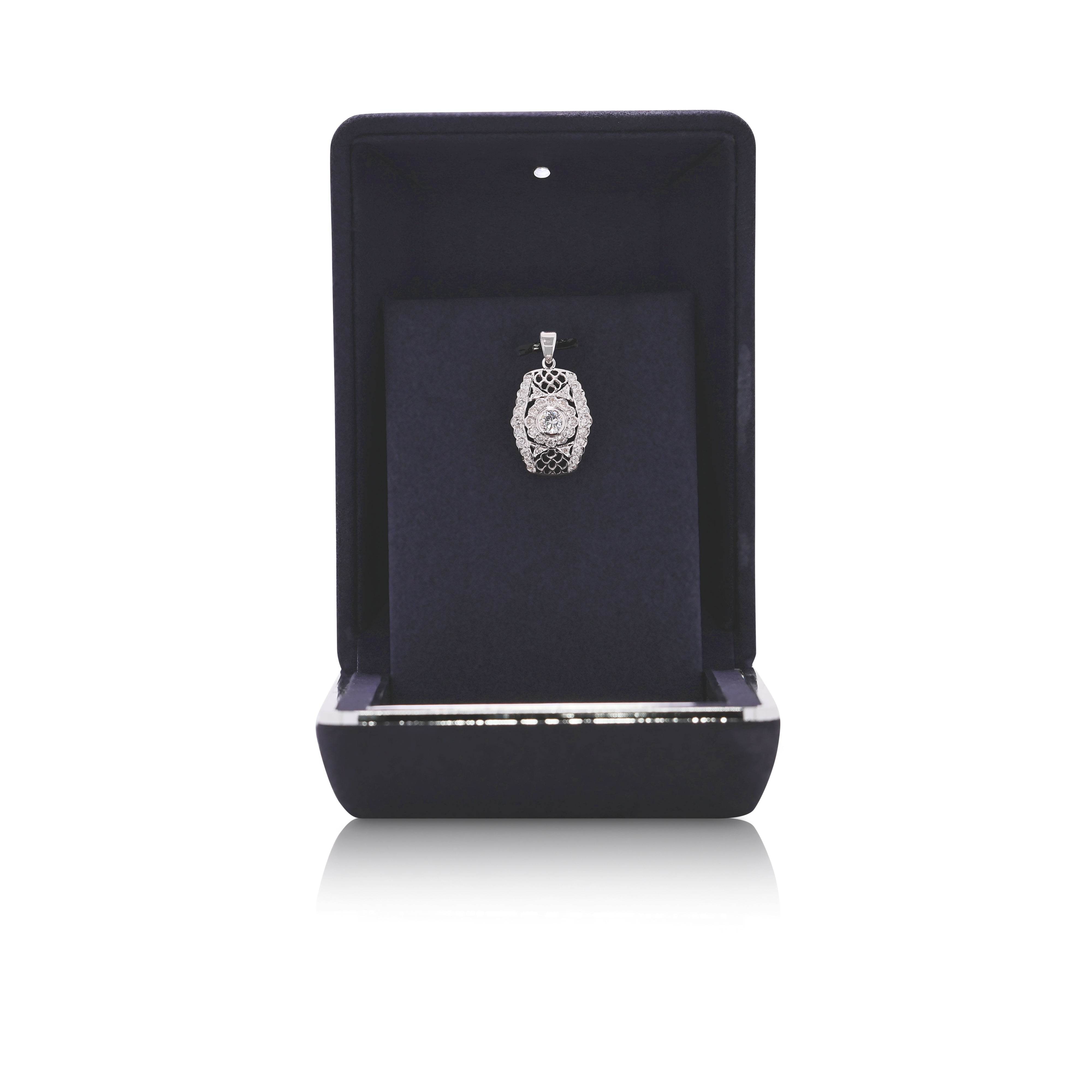 Magnificent 0.63ct Natural Diamond Filigree Pendant in 18K White Gold (New)