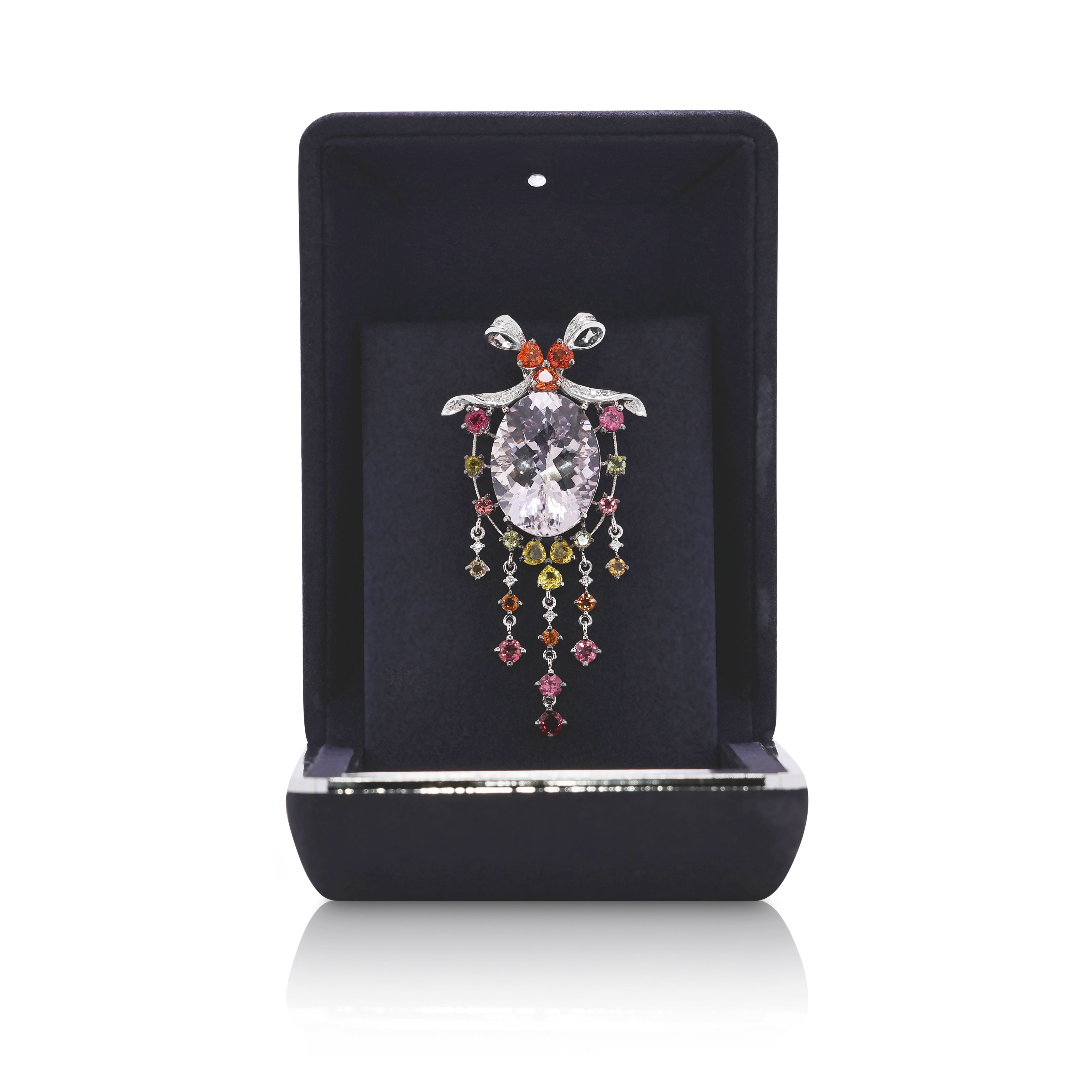 Exquisite 44.65ct Kunzite & Multi-Gemstone Pendant in 18K White Gold