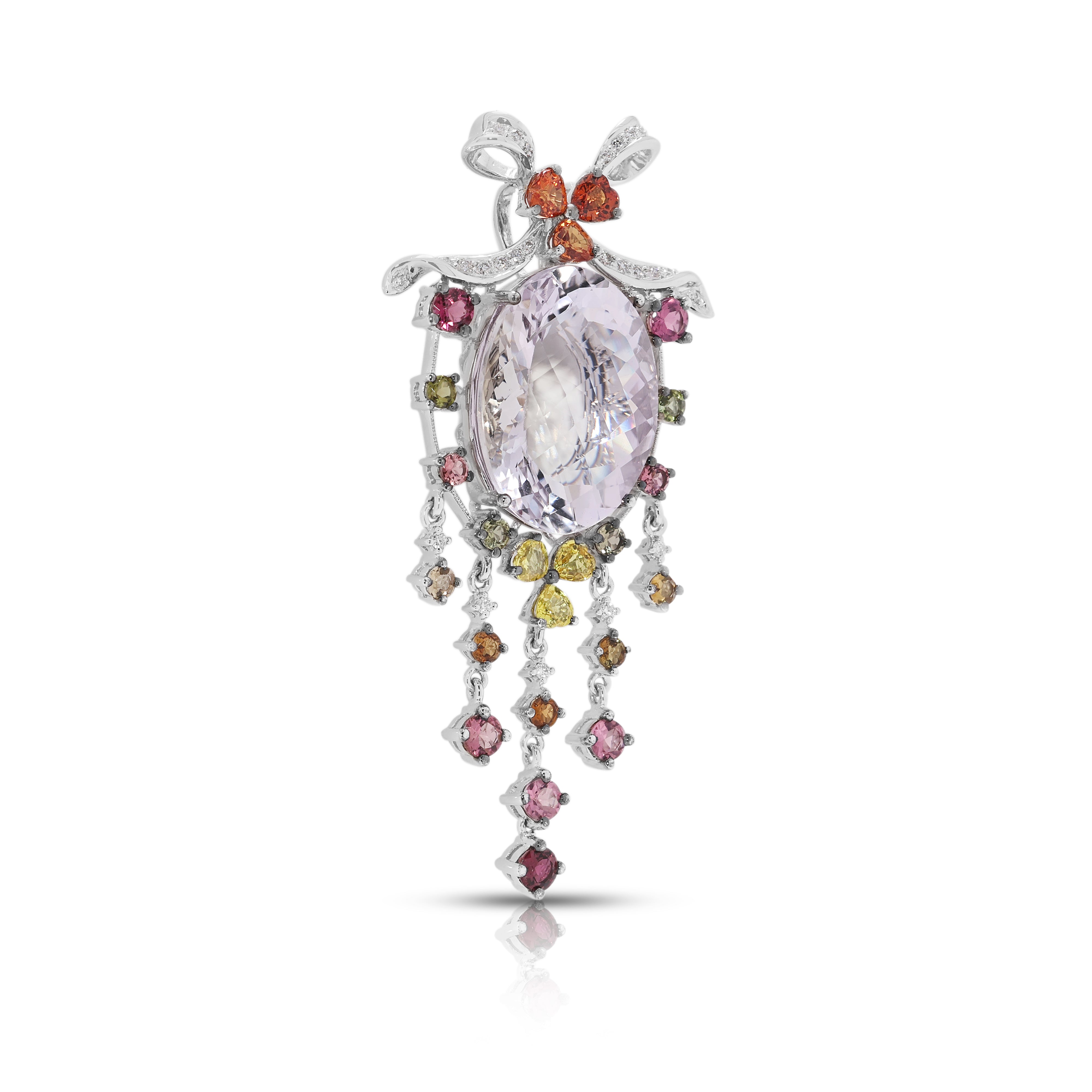 Exquisite 44.65ct Kunzite & Multi-Gemstone Pendant in 18K White Gold