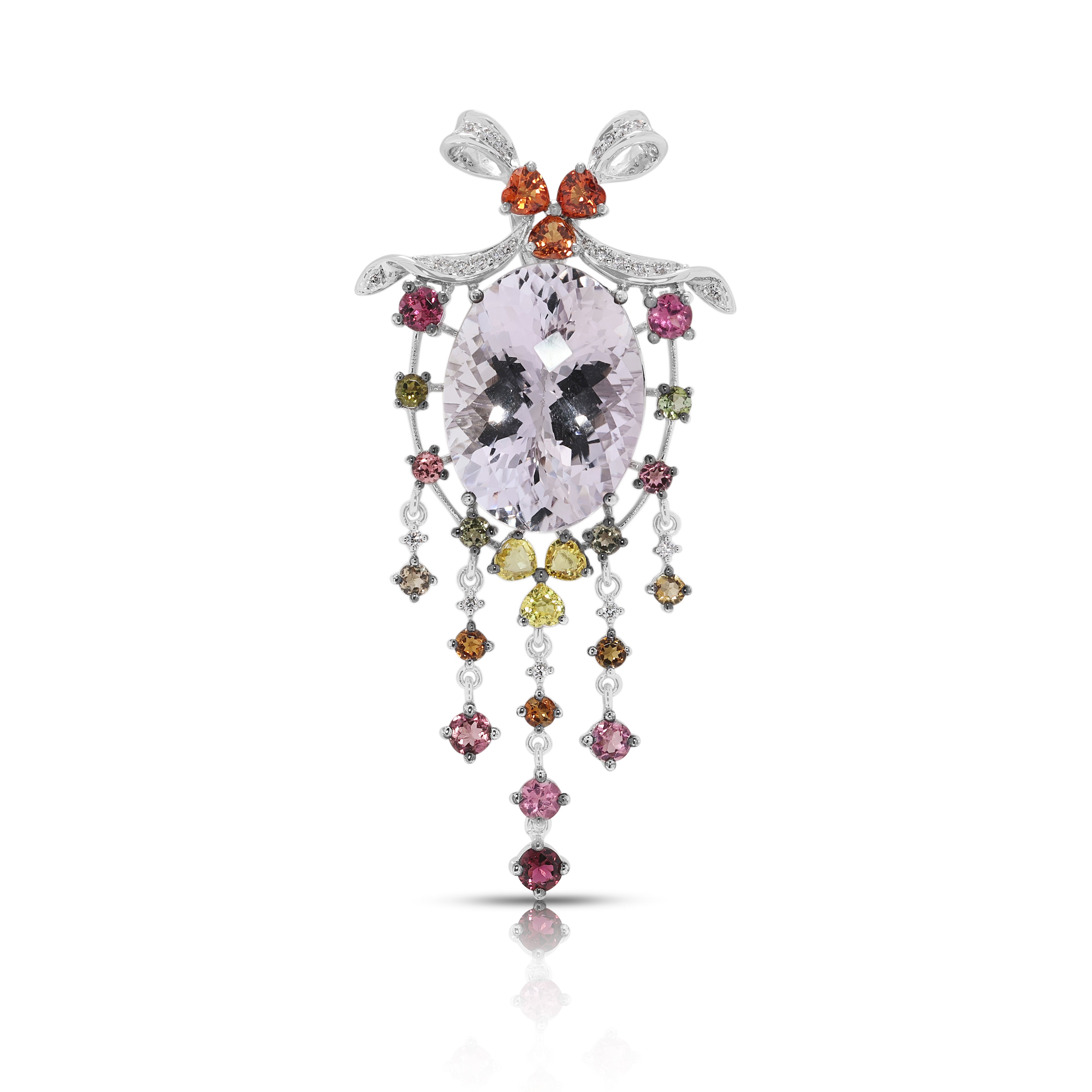 Exquisite 44.65ct Kunzite & Multi-Gemstone Pendant in 18K White Gold