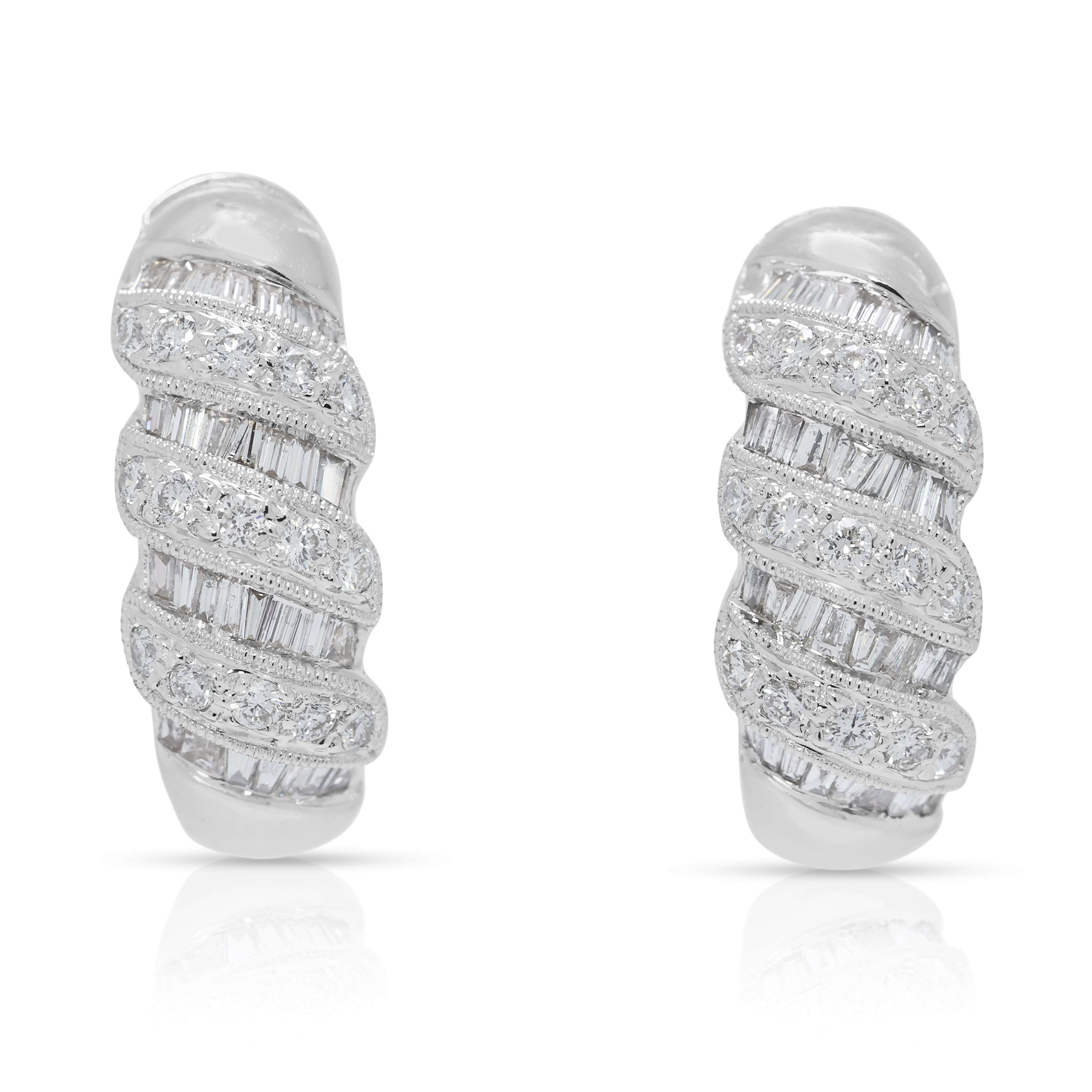 Luxurious 0.87ct Natural Diamond Hoop Earrings in 18K White Gold (New)