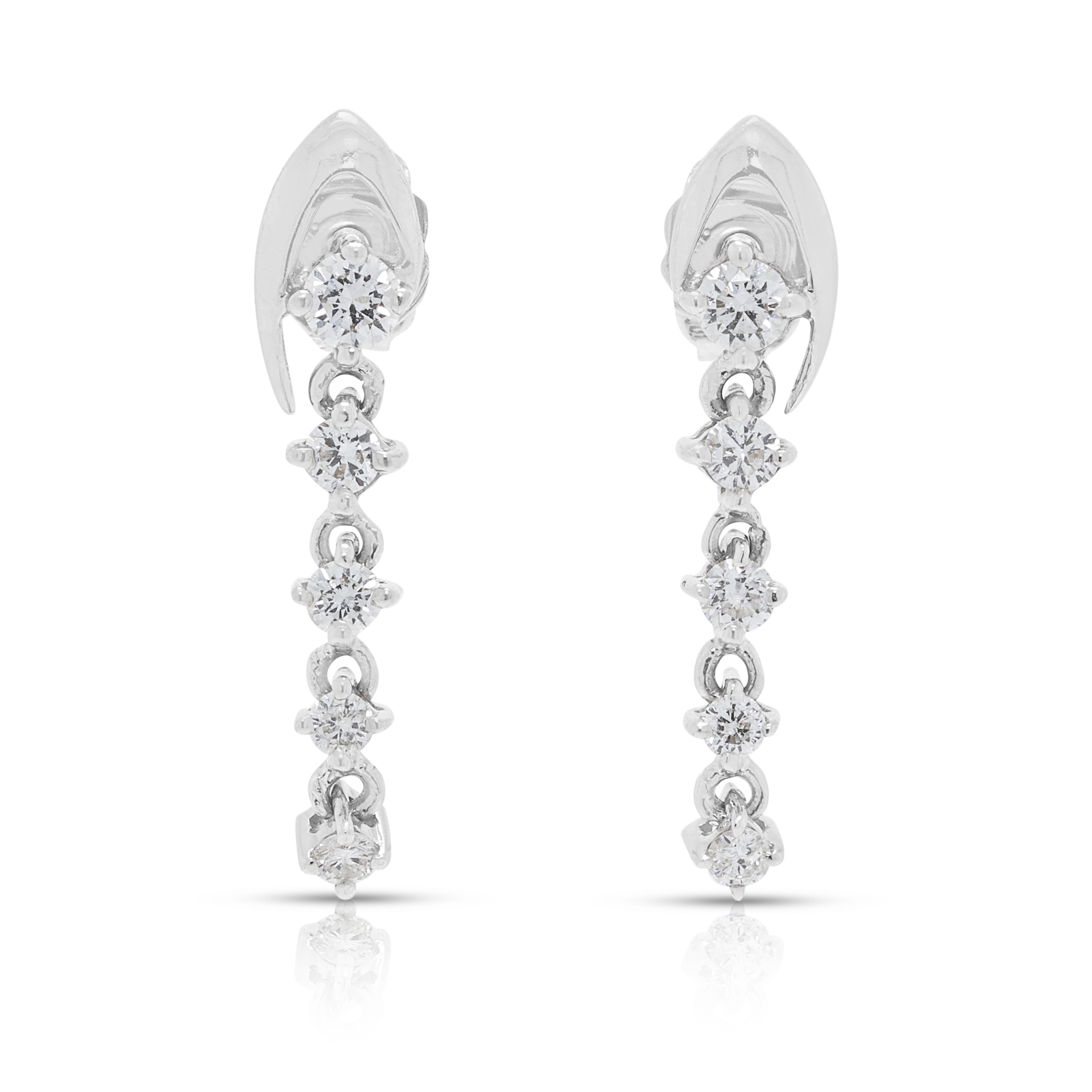 Sparkling 0.15ct Natural Diamond Drop Earrings in 18K White Gold