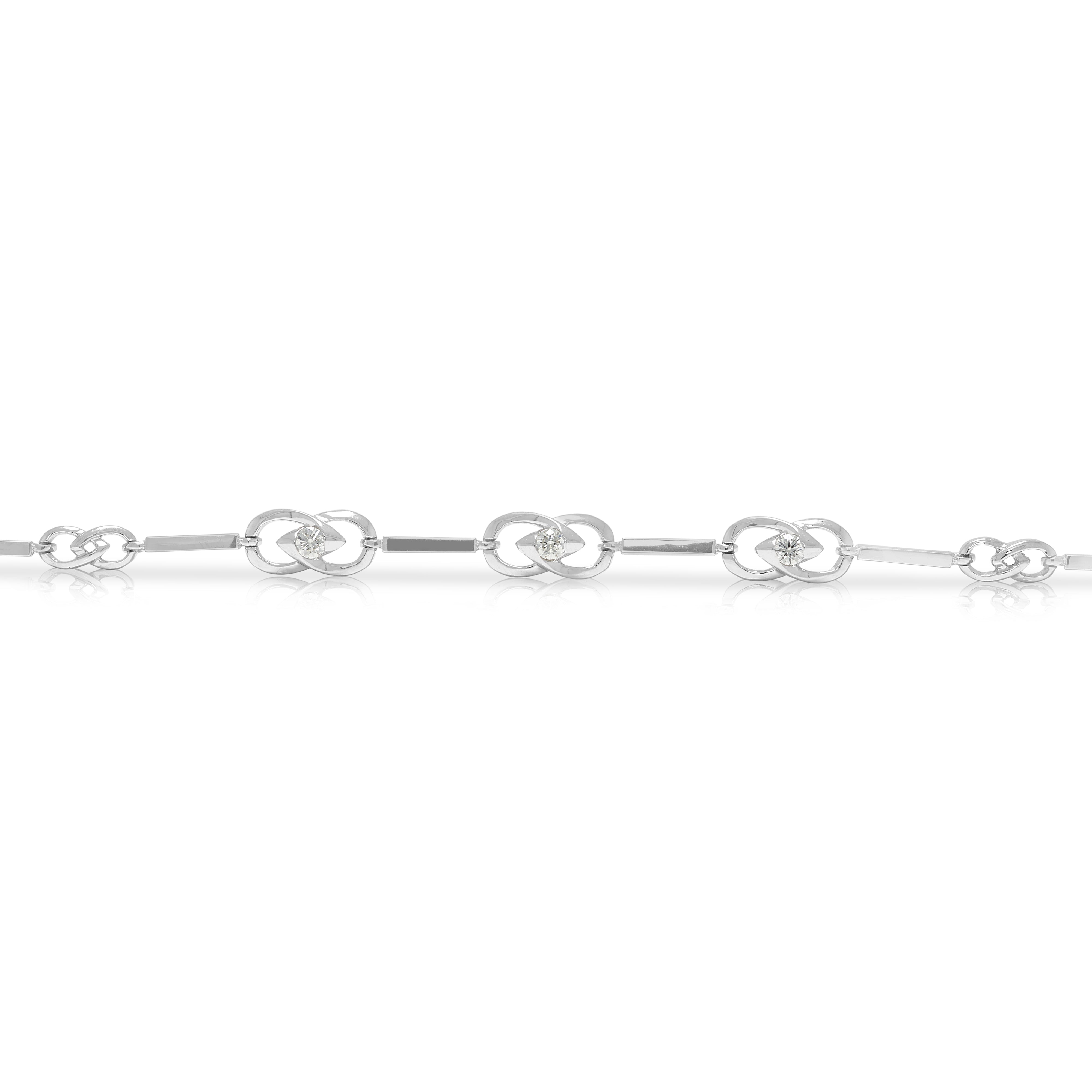 Elegant 0.10ct Natural Diamond Infinity Link Bracelet in 14K White Gold (New)