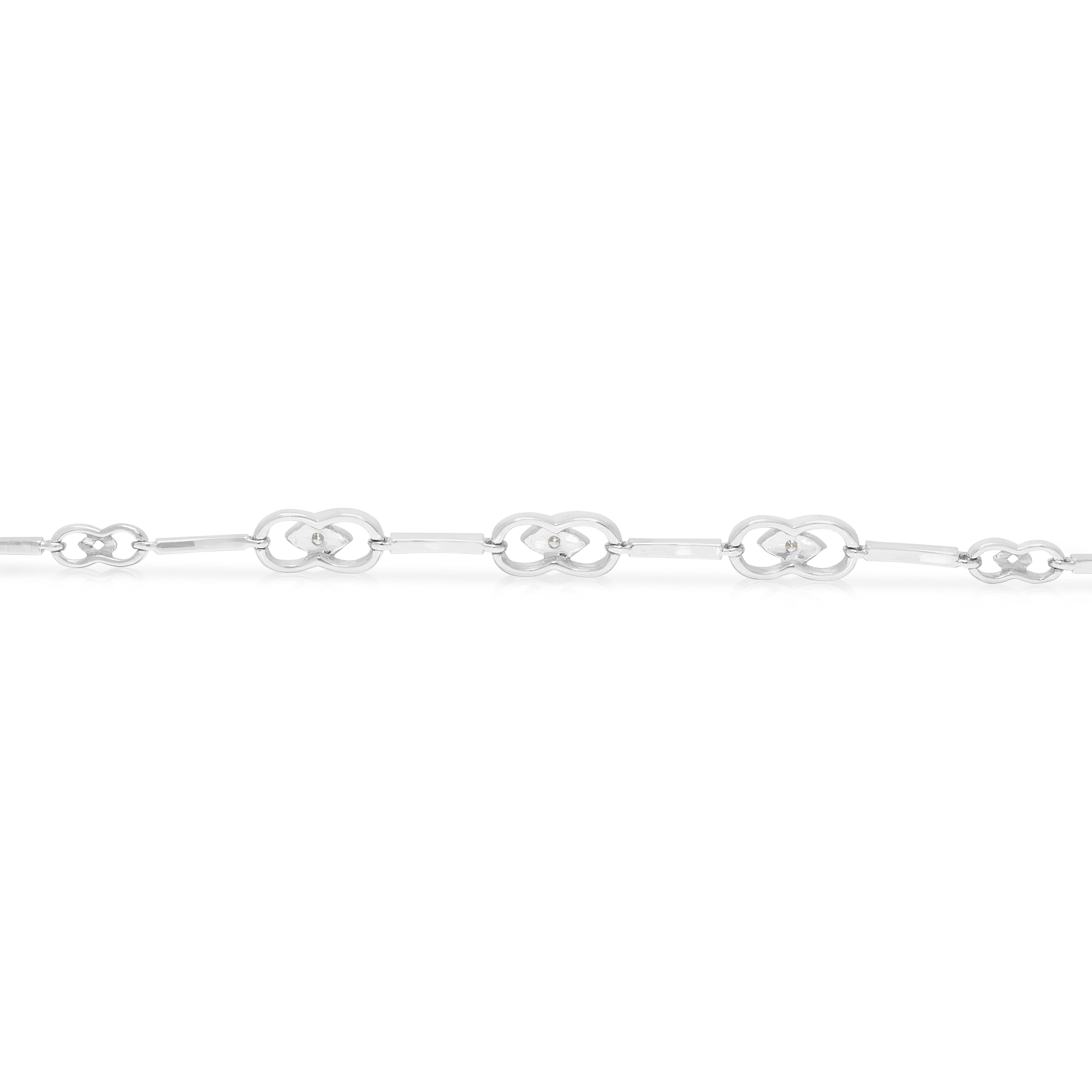 Elegant 0.10ct Natural Diamond Infinity Link Bracelet in 14K White Gold (New)