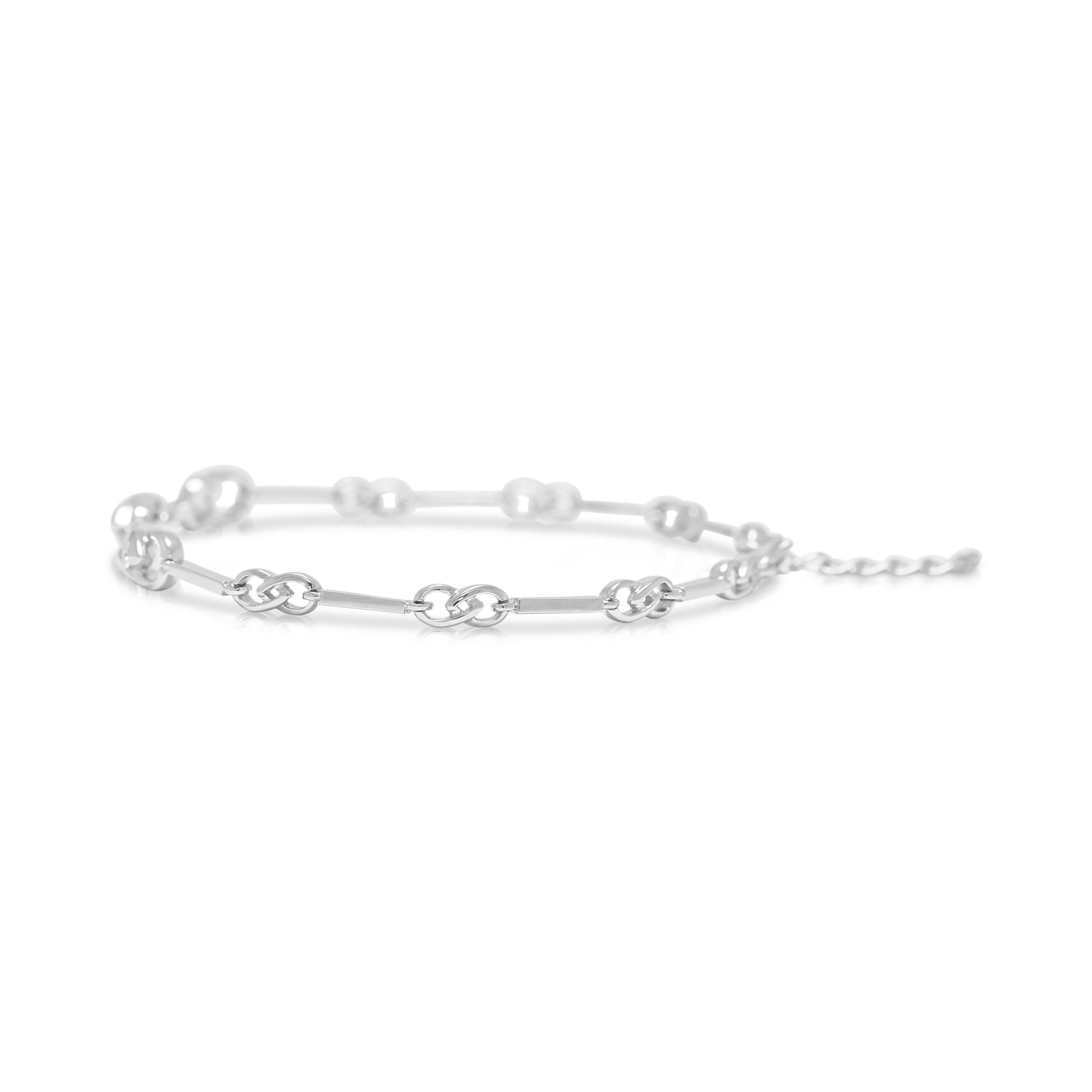 Elegant 0.10ct Natural Diamond Infinity Link Bracelet in 14K White Gold (New)
