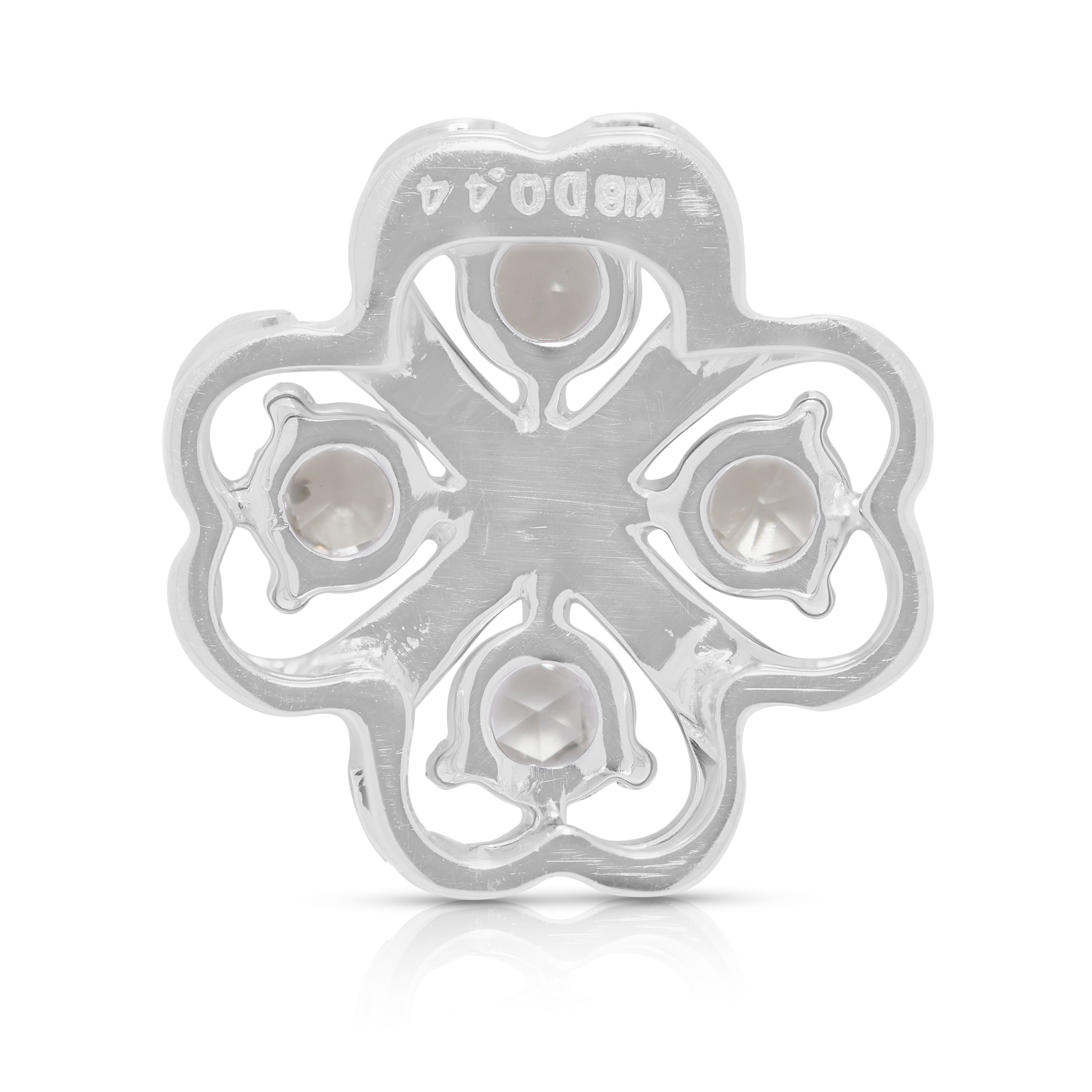 Charming 0.44ct Rose-Cut Natural Diamond Four-Leaf Clover Pendant in 18K White Gold (Unworn)