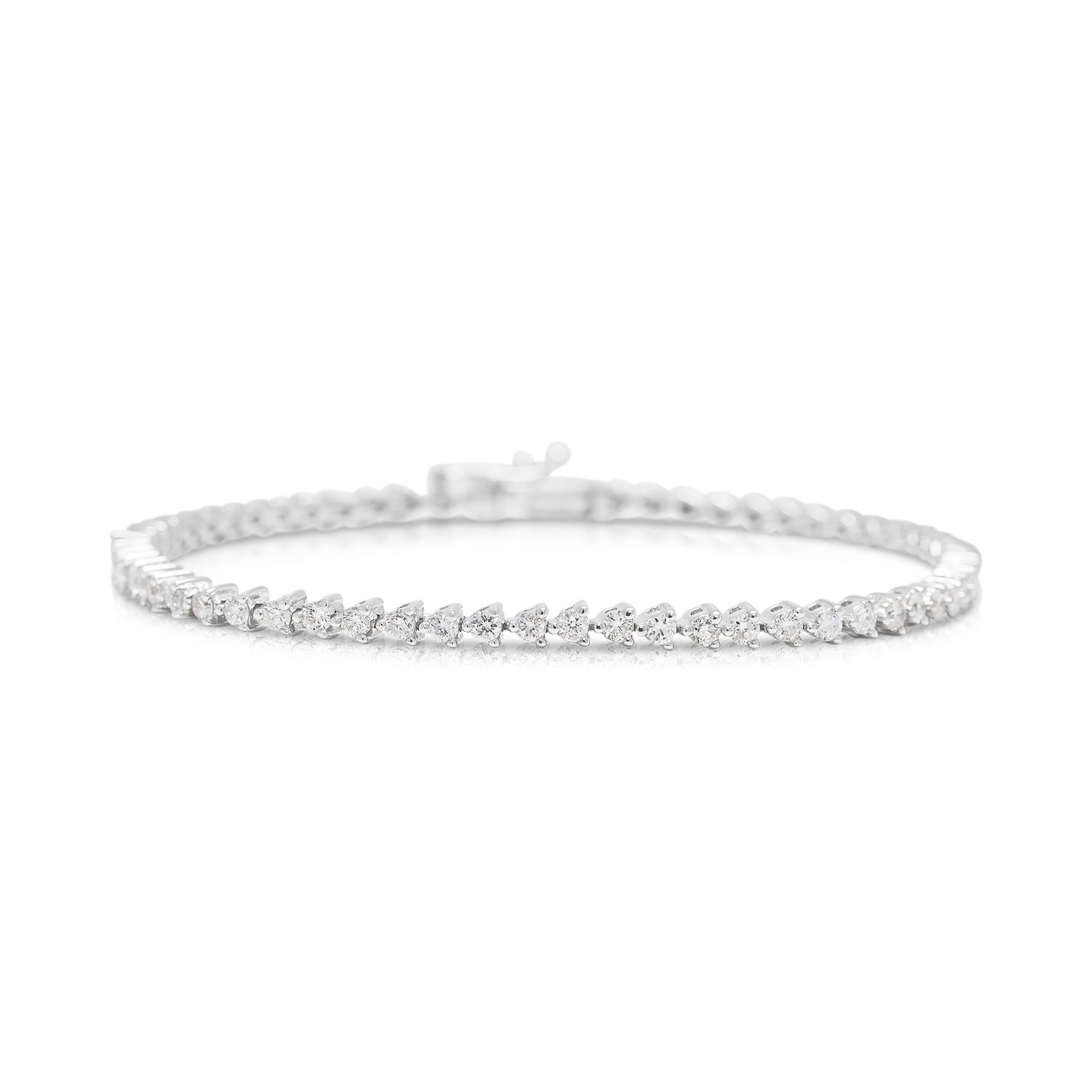 Magnificent 1.51ct Natural Diamond Tennis Bracelet in 18K White Gold