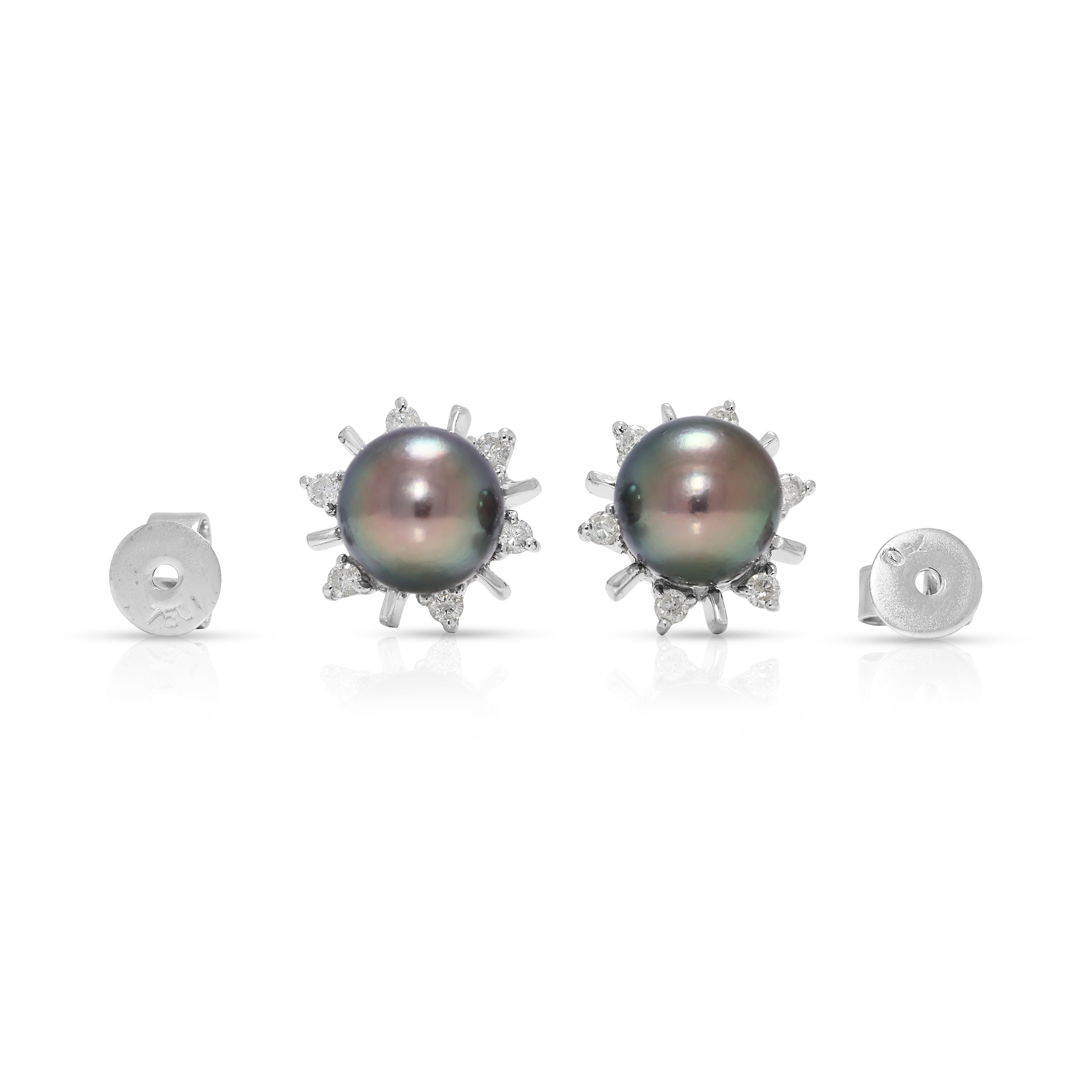 Luminous 0.30ct Natural Diamond & Freshwater Pearl in 18K White Gold Stud Earrings