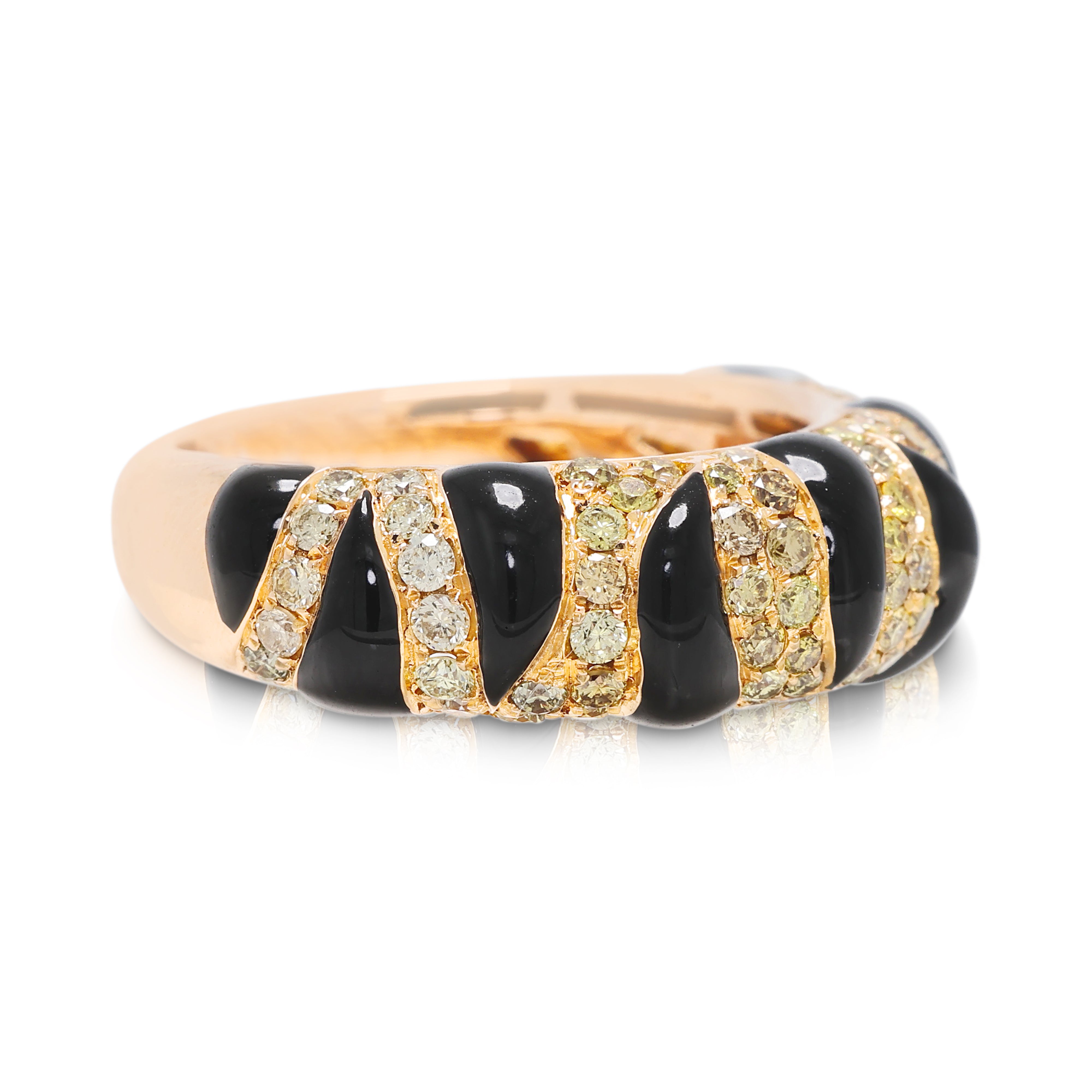 Exquisite 0.94ct Yellow Natural Diamond and Black Onyx Swirl Ring in 18K Rose Gold