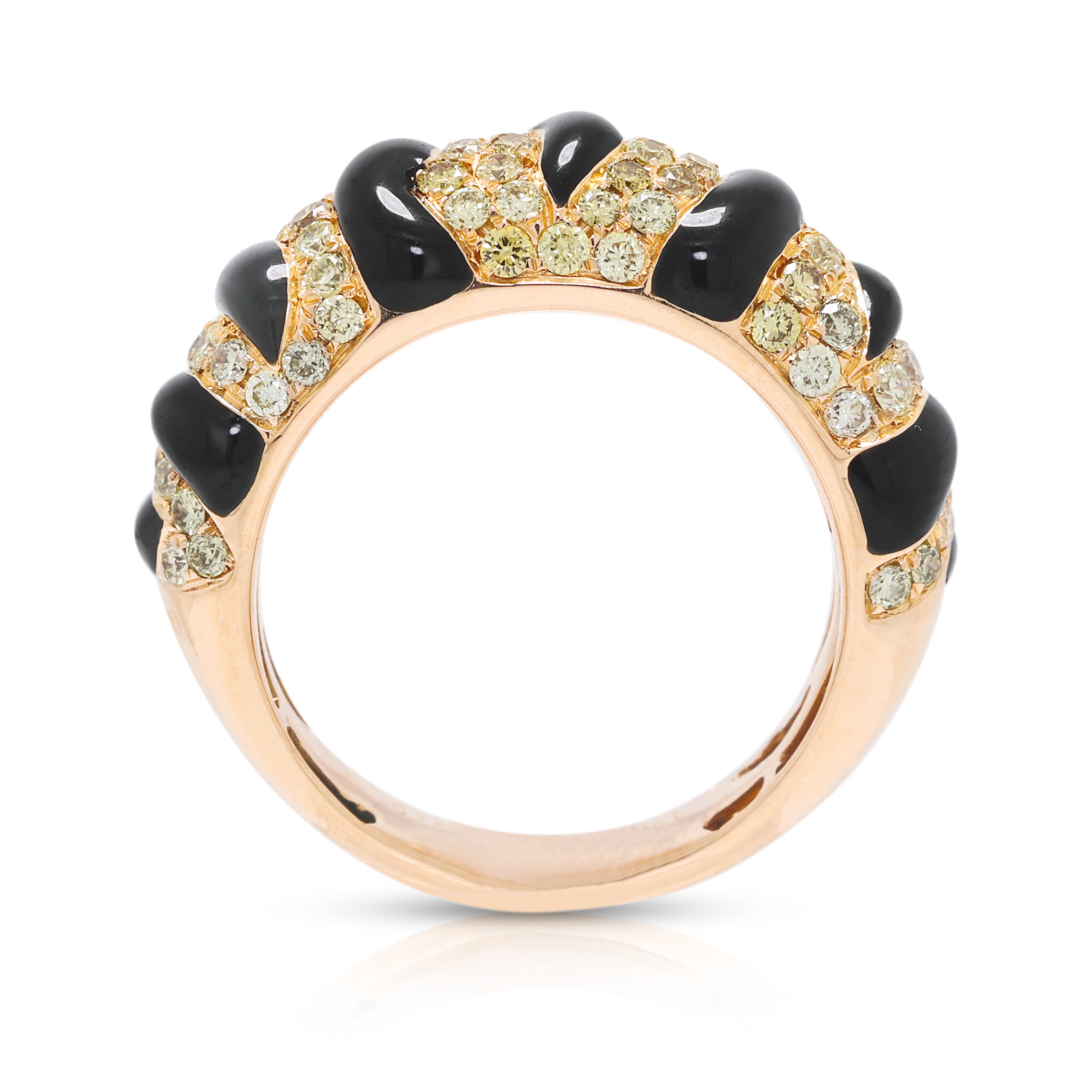 Exquisite 0.94ct Yellow Natural Diamond and Black Onyx Swirl Ring in 18K Rose Gold