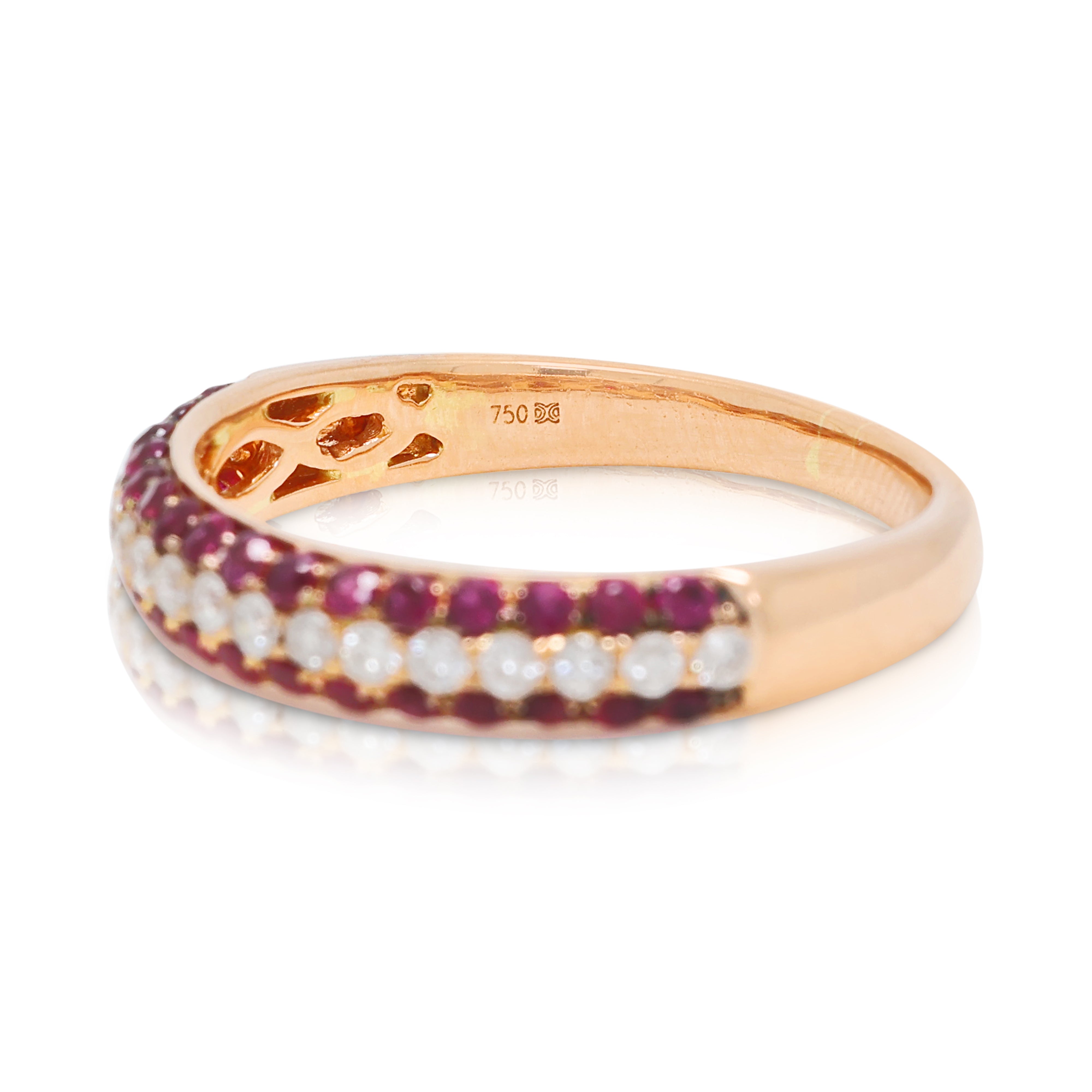 Glamorous 0.25ct Ruby and 0.17ct Natural Diamond Three-Row Ring in 18K Rose Gold