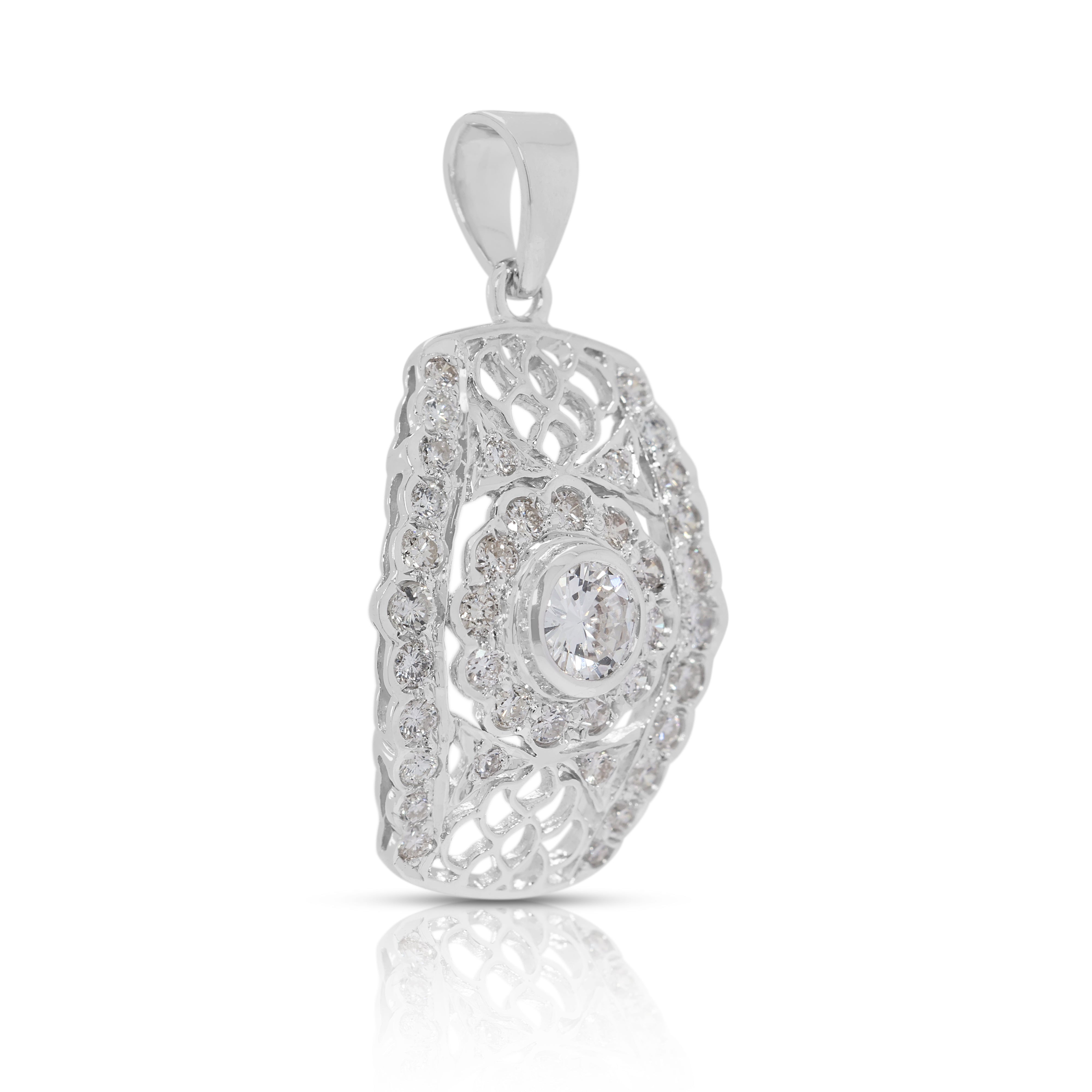 Magnificent 0.63ct Natural Diamond Filigree Pendant in 18K White Gold (New)
