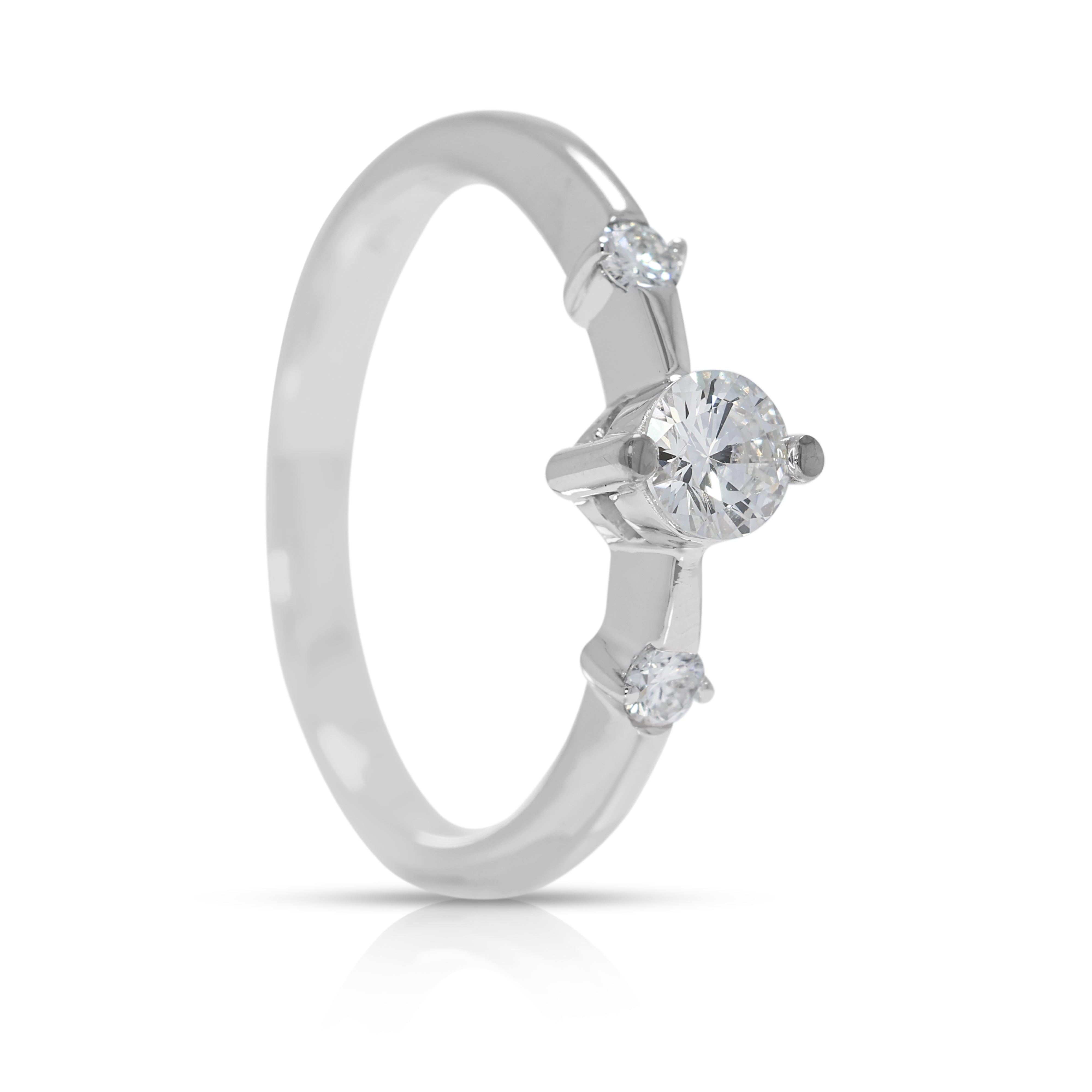 Classic 0.32ct Three-Stone Natural Diamond Ring in 18K White Gold