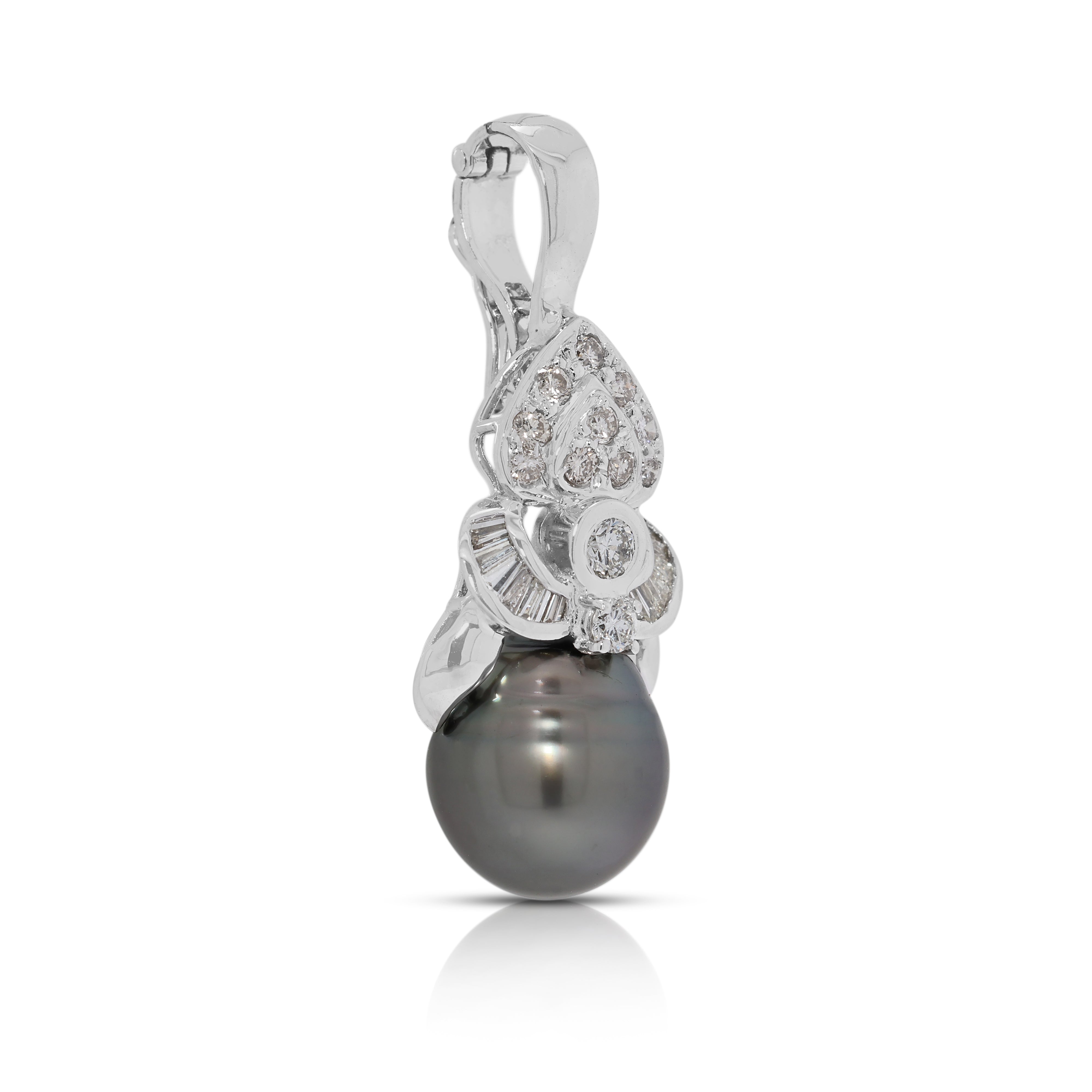Refined 11mm Tahitian Pearl & 0.41ct Natural Diamond Pendant in 18K/14K White Gold (New)