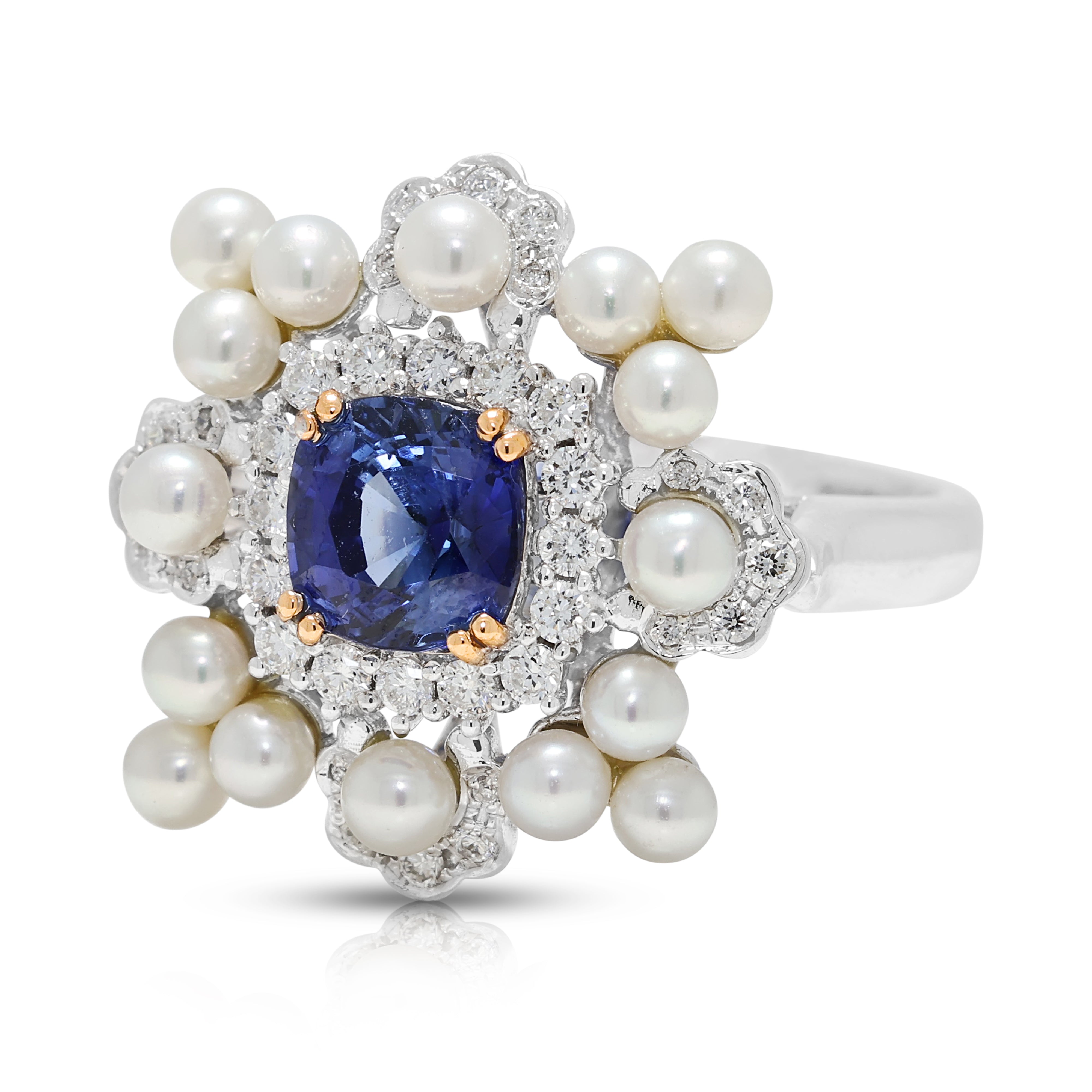 Dazzling 1.30ct Unheated Sapphire, 0.34ct Natural Diamond and Pearl Convertible Ring/Pendant in 18K Two-Tone Gold