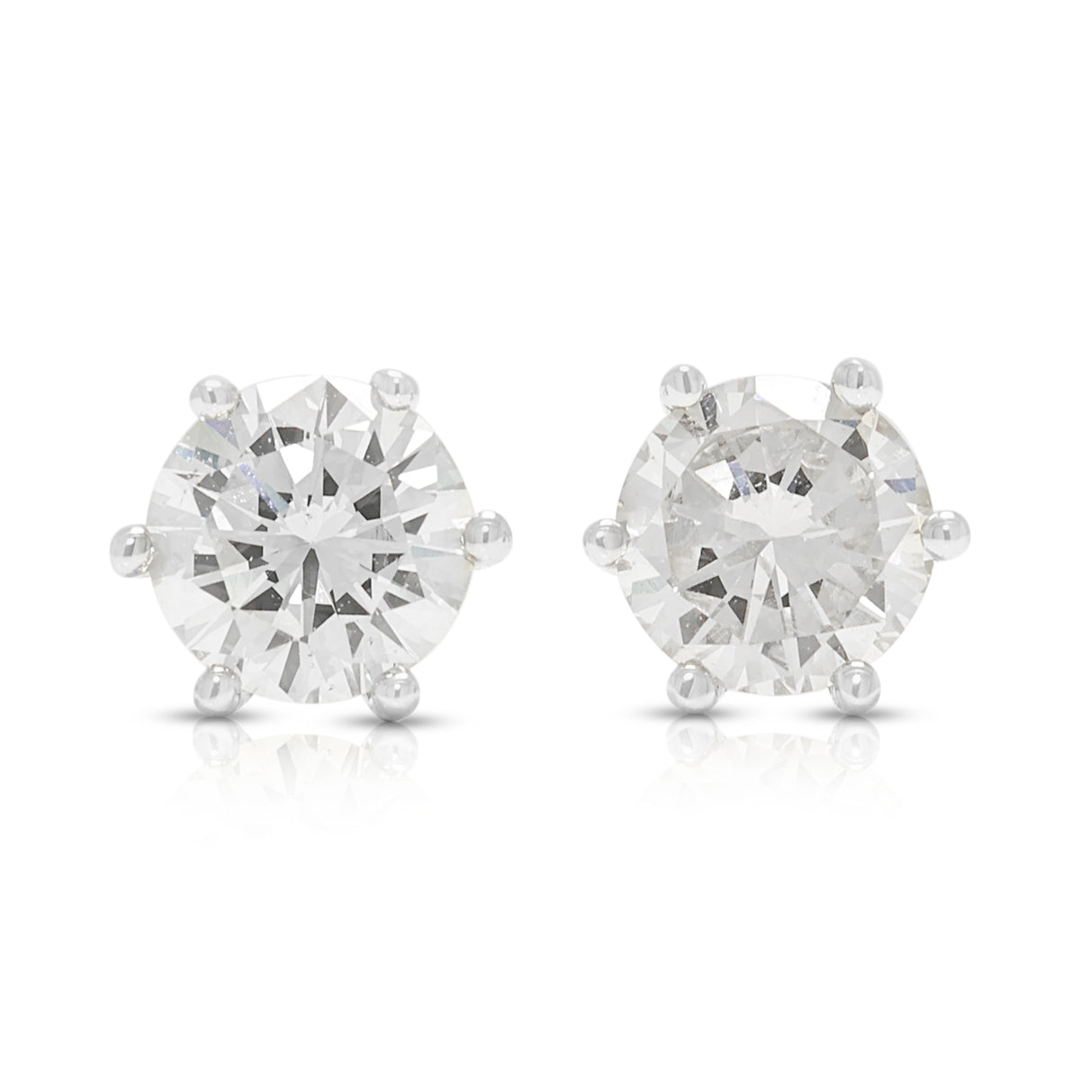 Timeless 0.95ct Round Brilliant Diamond Solitaire Stud Earrings in 18K White Gold
