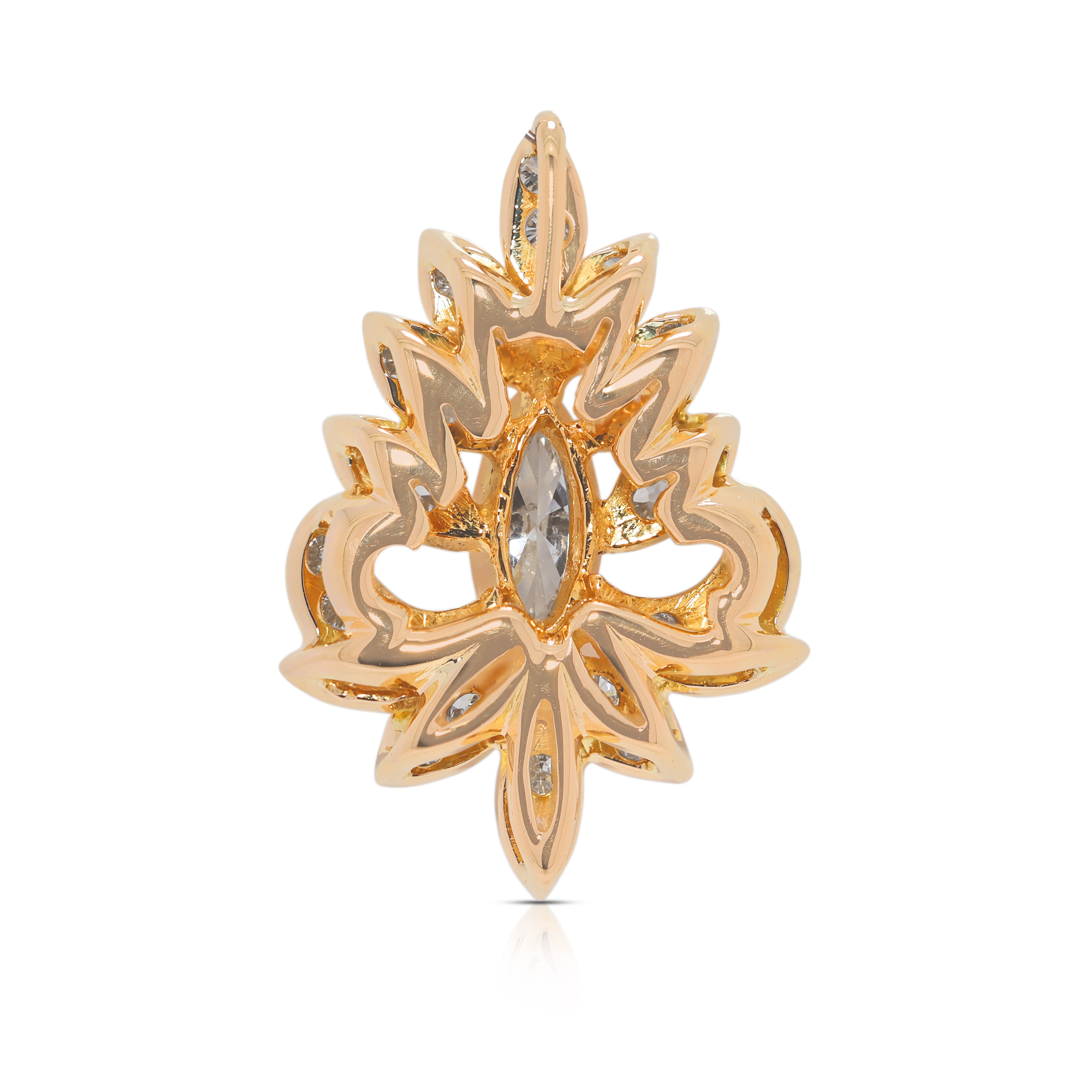 Ornate 0.91ct Leaf-Motif Natural Diamond Pendant in 18K Yellow Gold