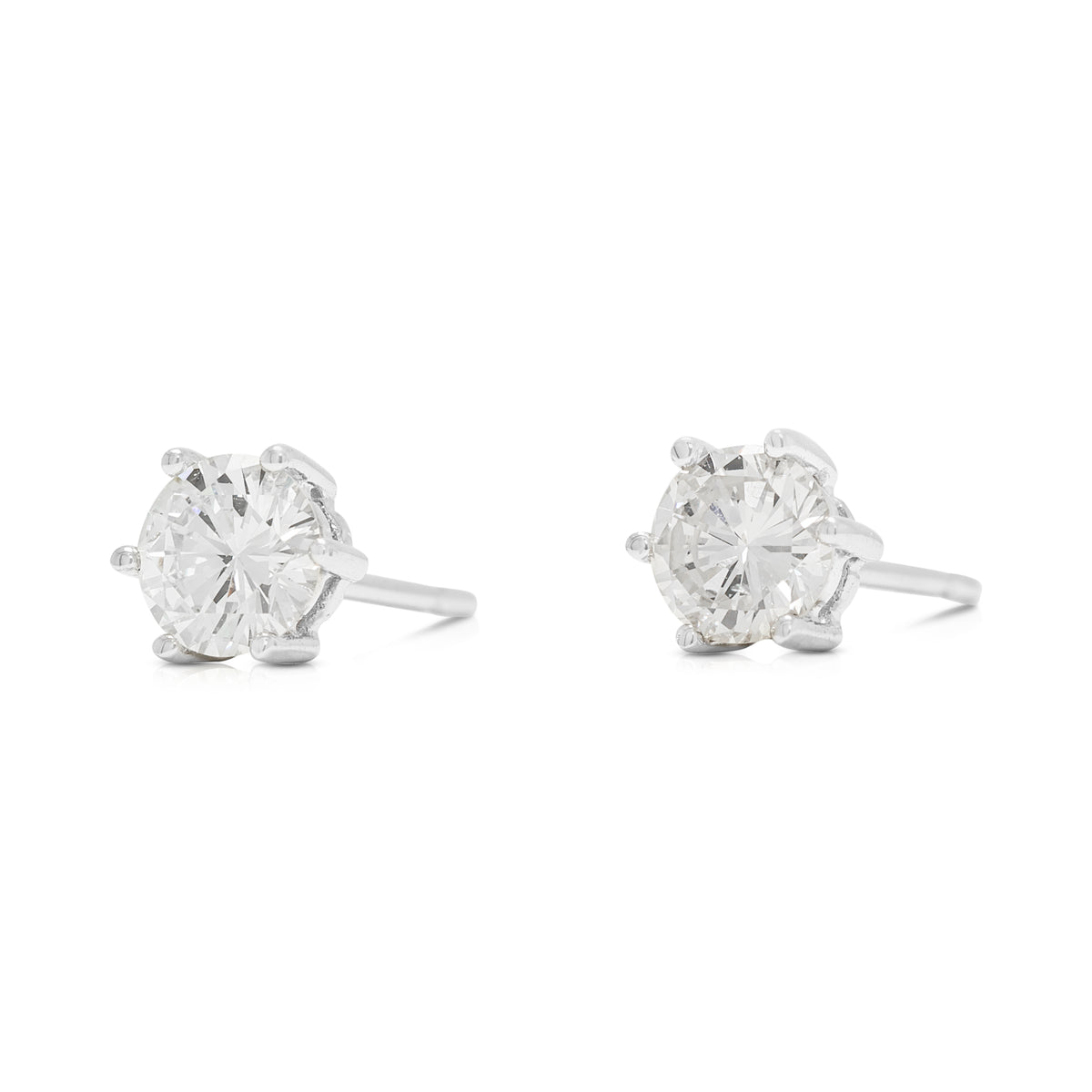 Timeless 0.95ct Round Brilliant Diamond Solitaire Stud Earrings in 18K White Gold
