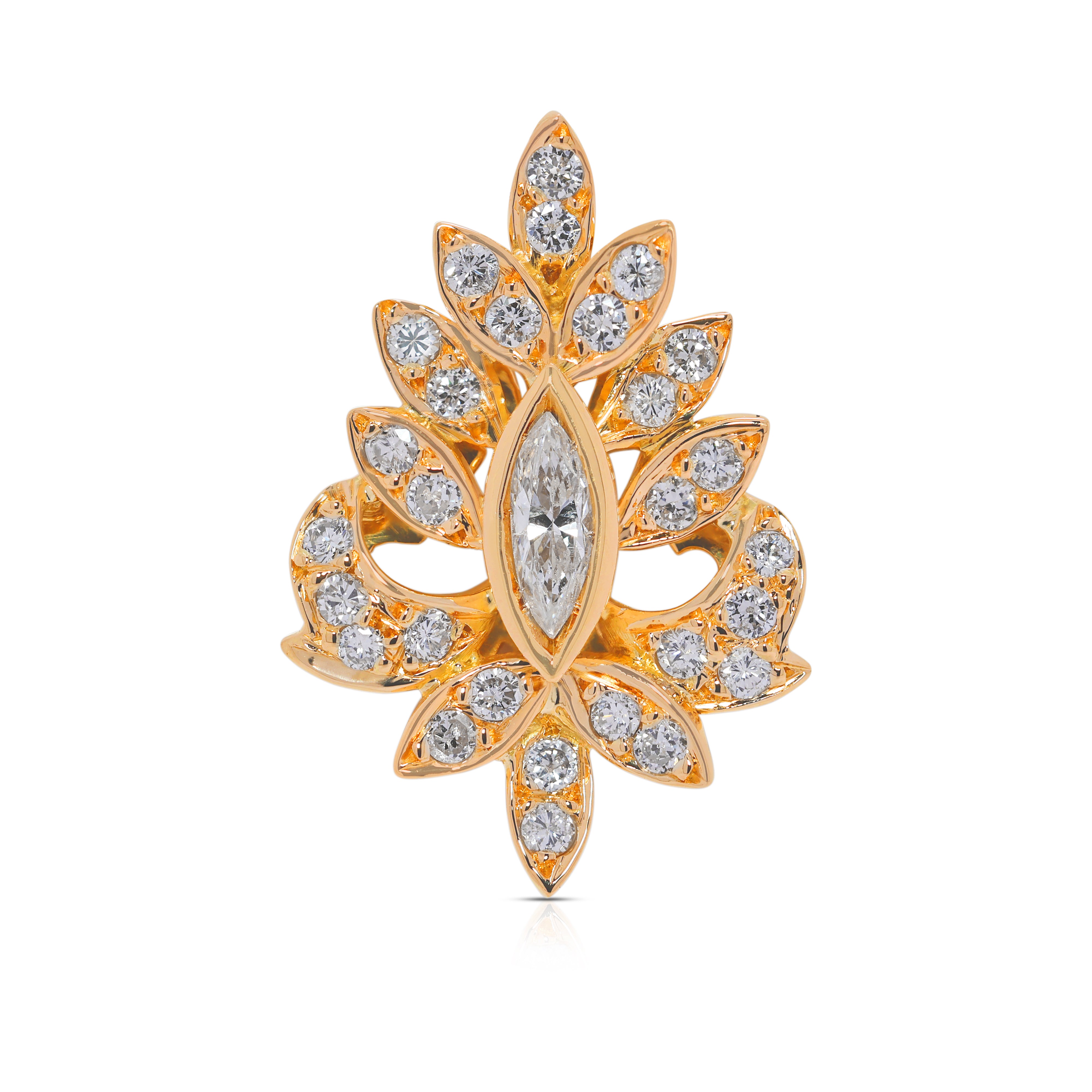 Ornate 0.91ct Leaf-Motif Natural Diamond Pendant in 18K Yellow Gold