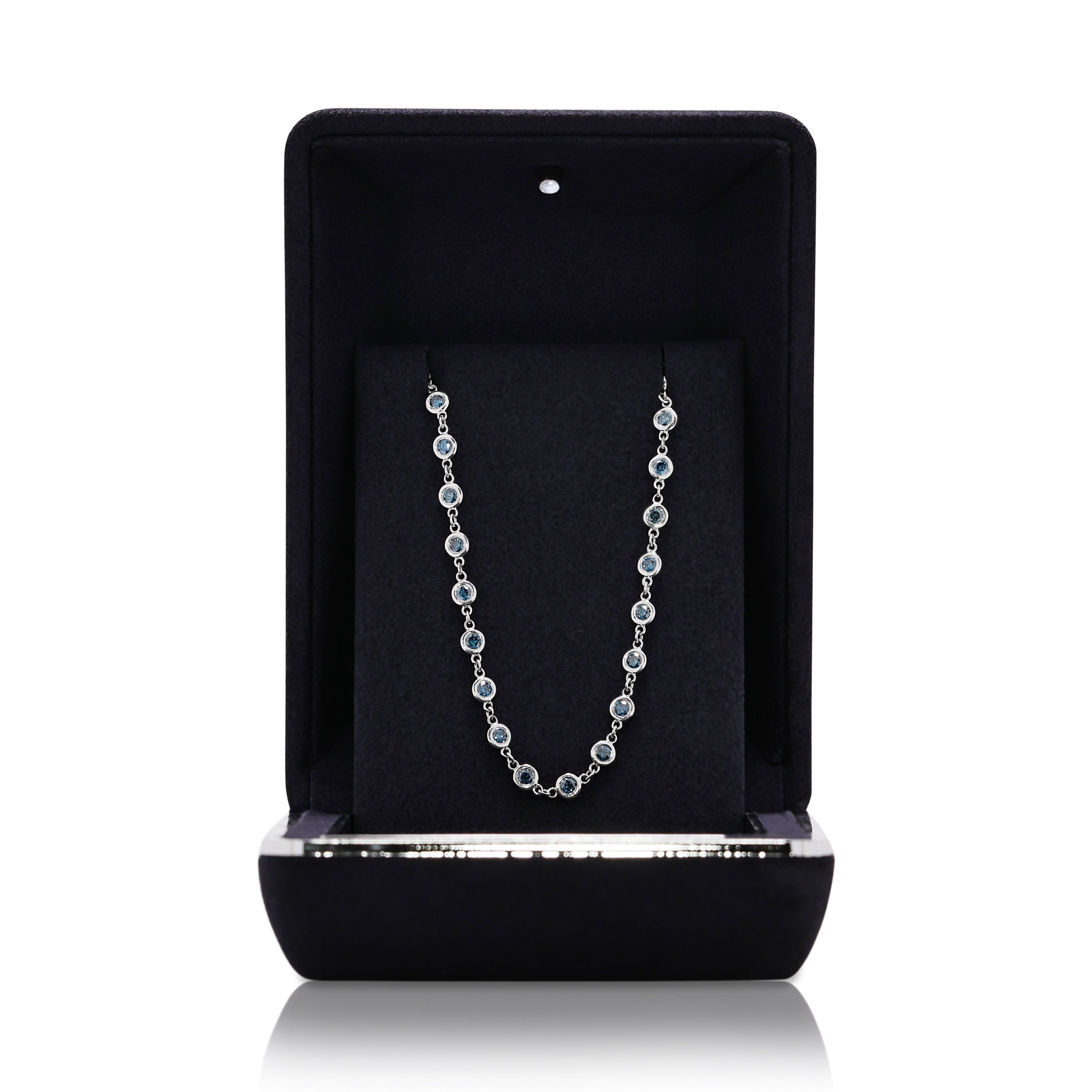 Vibrant 2.32ct Blue Natural Diamond Bezel Station Necklace in 14K White Gold