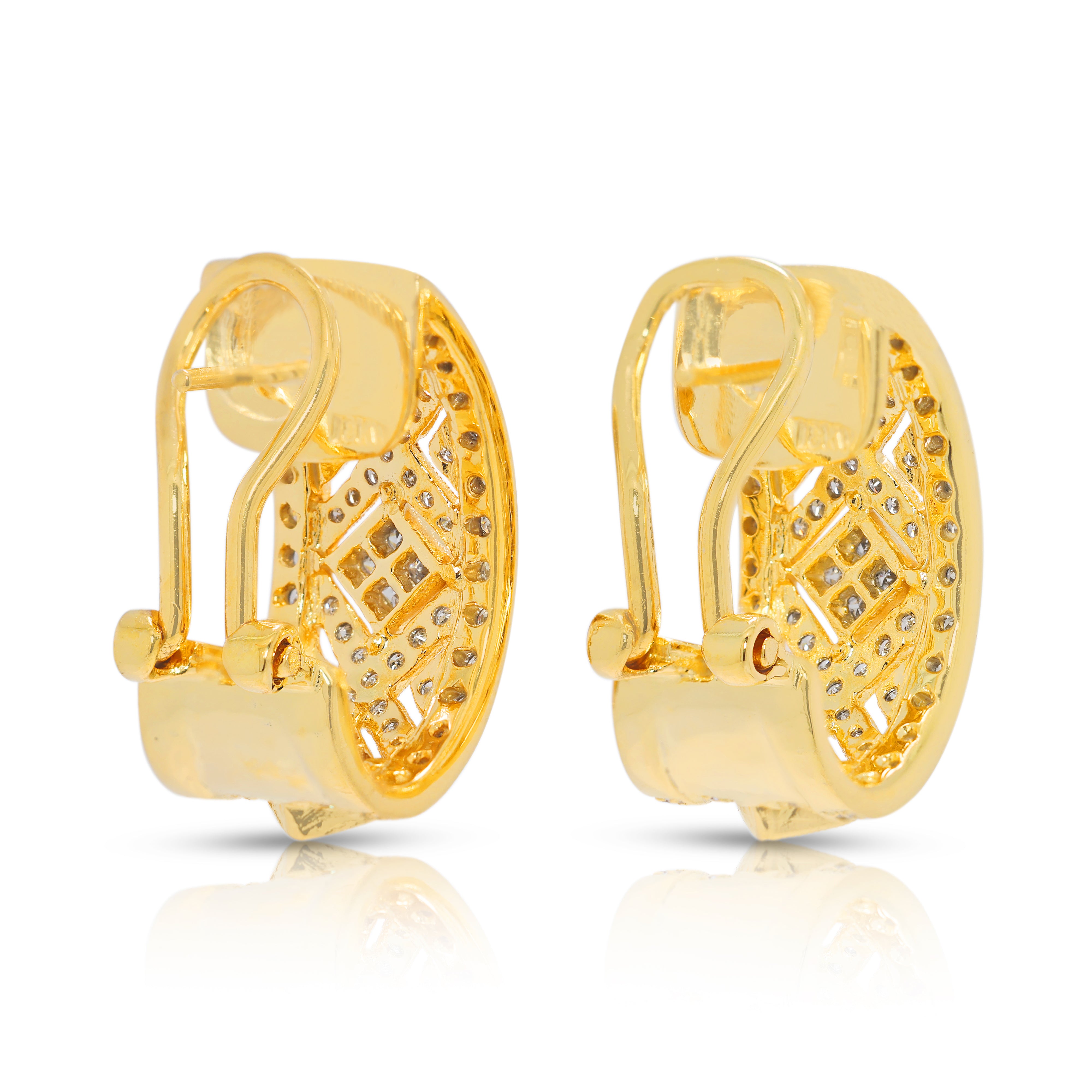 Ornate 1.15ct Geometric Semi-Hoop Natural Diamond Earrings in 18K Yellow Gold