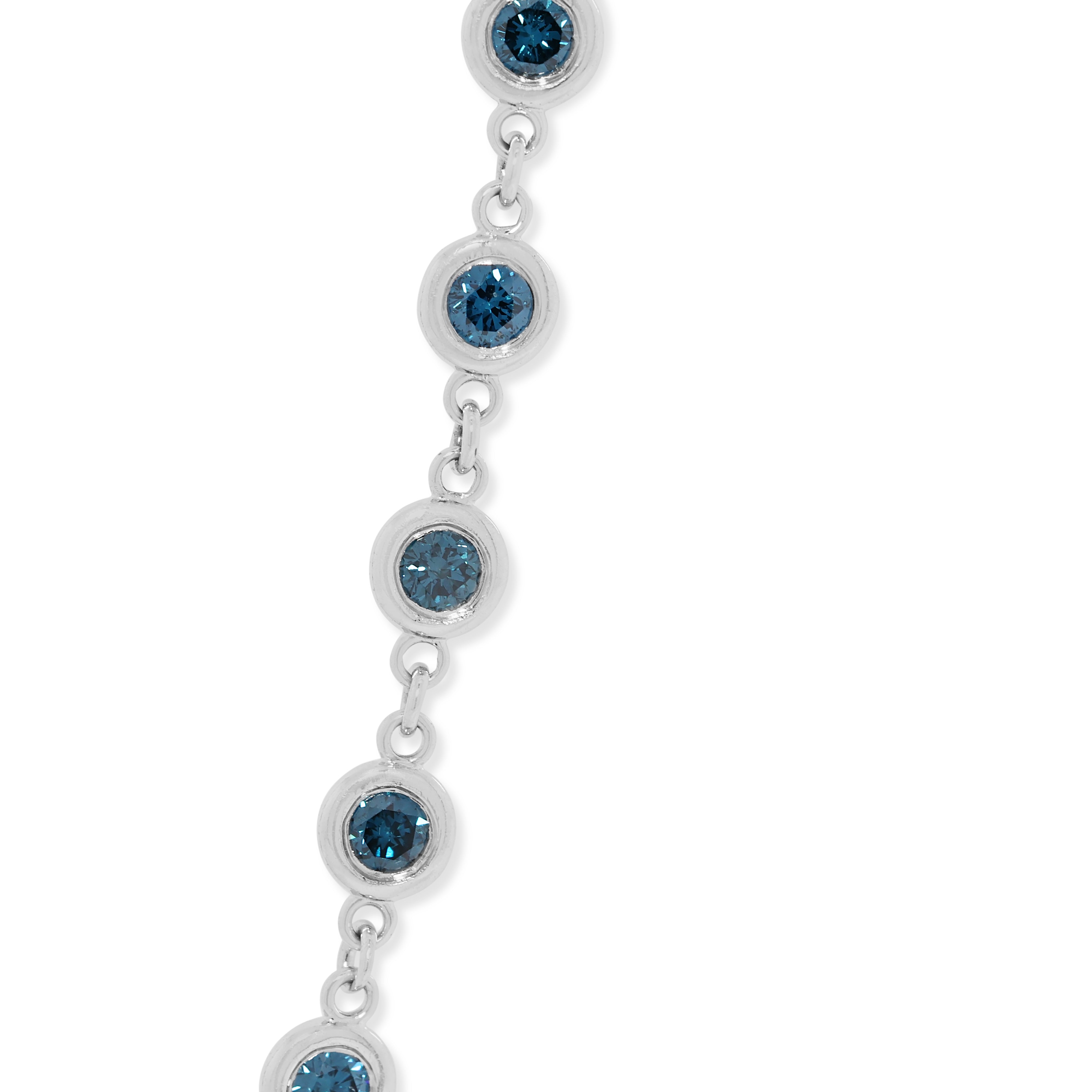 Vibrant 2.32ct Blue Natural Diamond Bezel Station Necklace in 14K White Gold