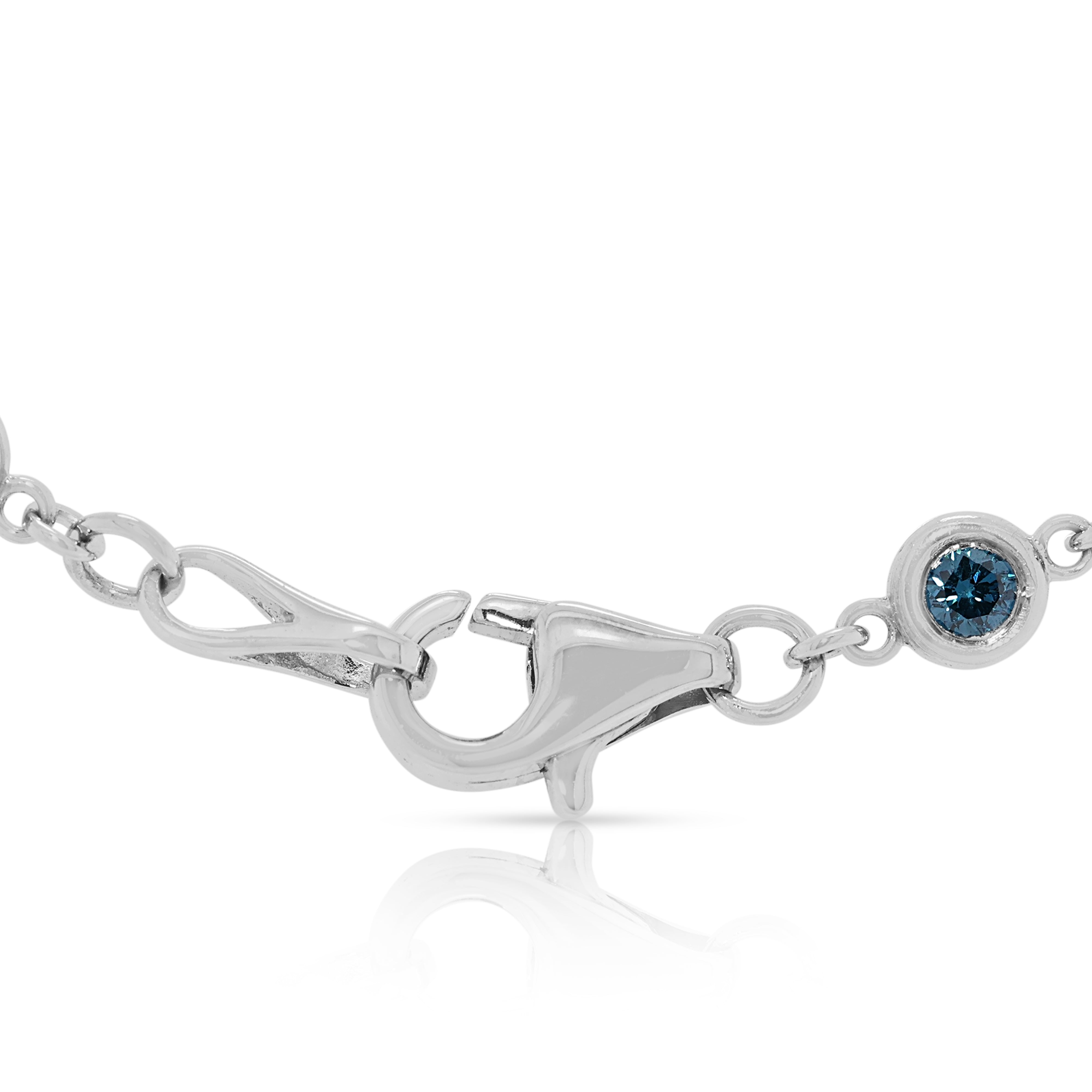 Vibrant 2.32ct Blue Natural Diamond Bezel Station Necklace in 14K White Gold