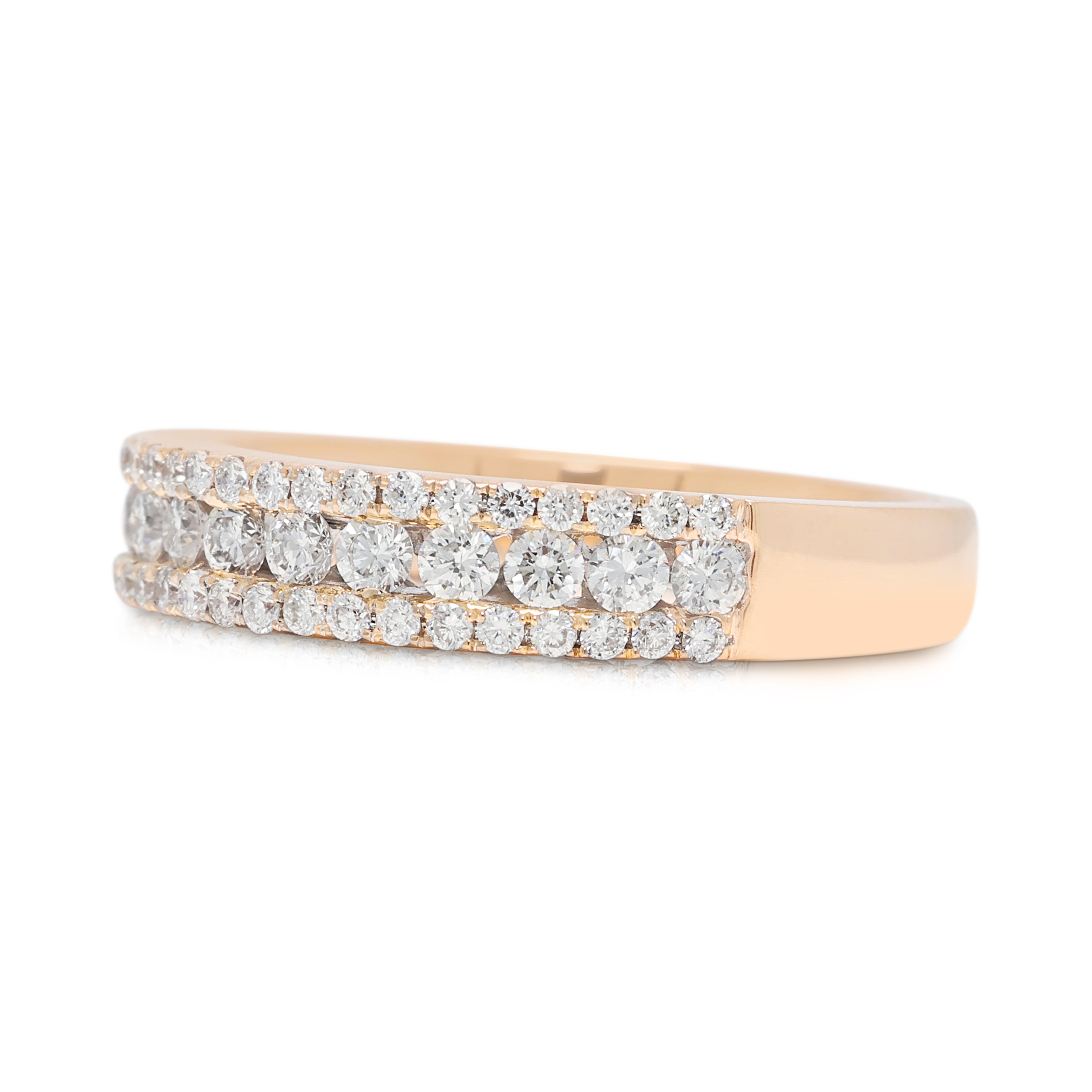 Splendid 0.40ct Natural Diamond Three-Row Ring in 18K Rose Gold