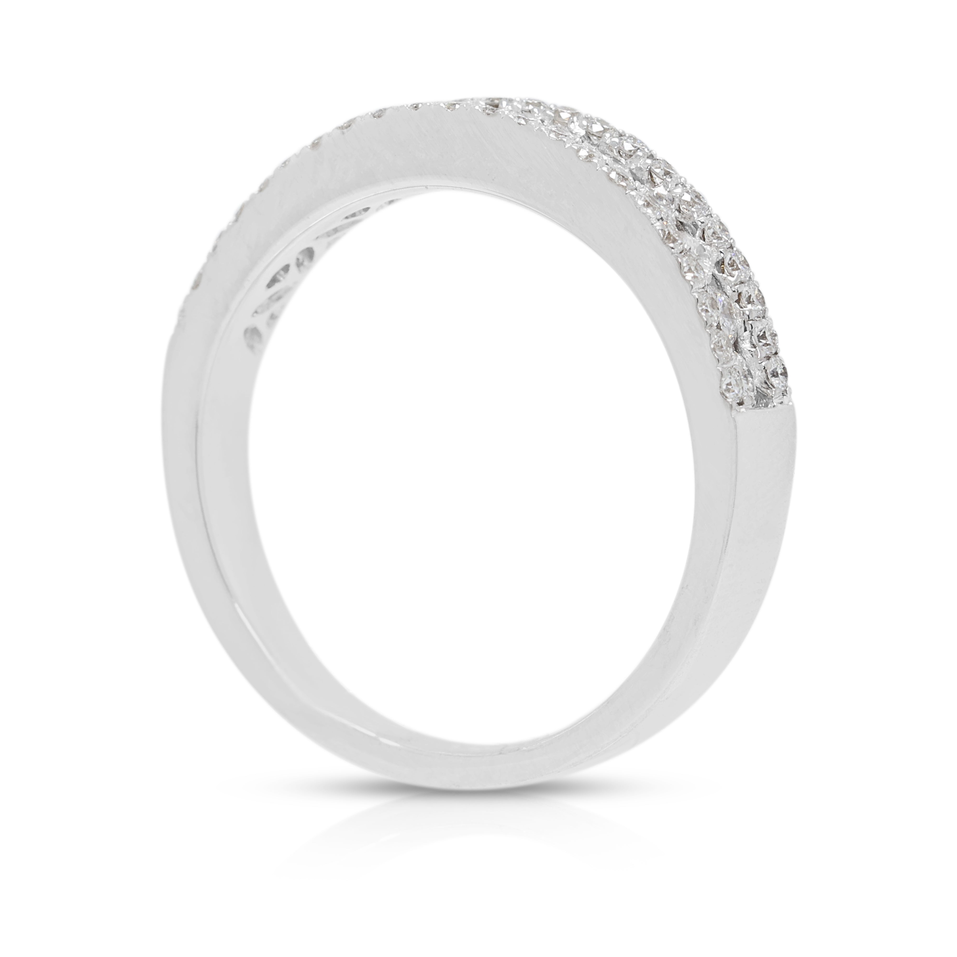 Luminous 0.40ct Natural Diamond Three-Row Ring in 18K White Gold